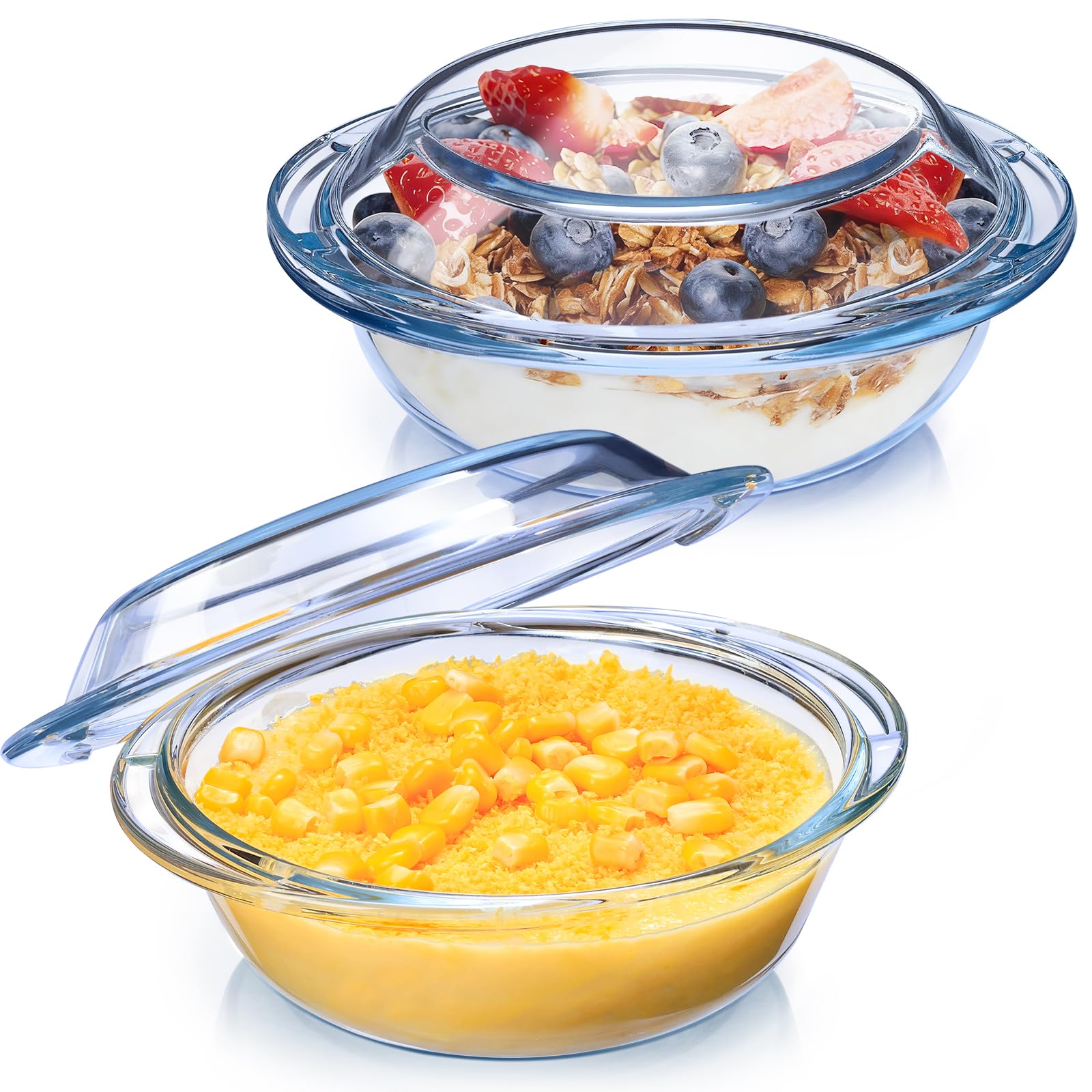 2Piece Mini Glass Casserole Dish With Lid, 13OZ Round Glass Casserole Baking Dish With Handles, Borosilicate Glass