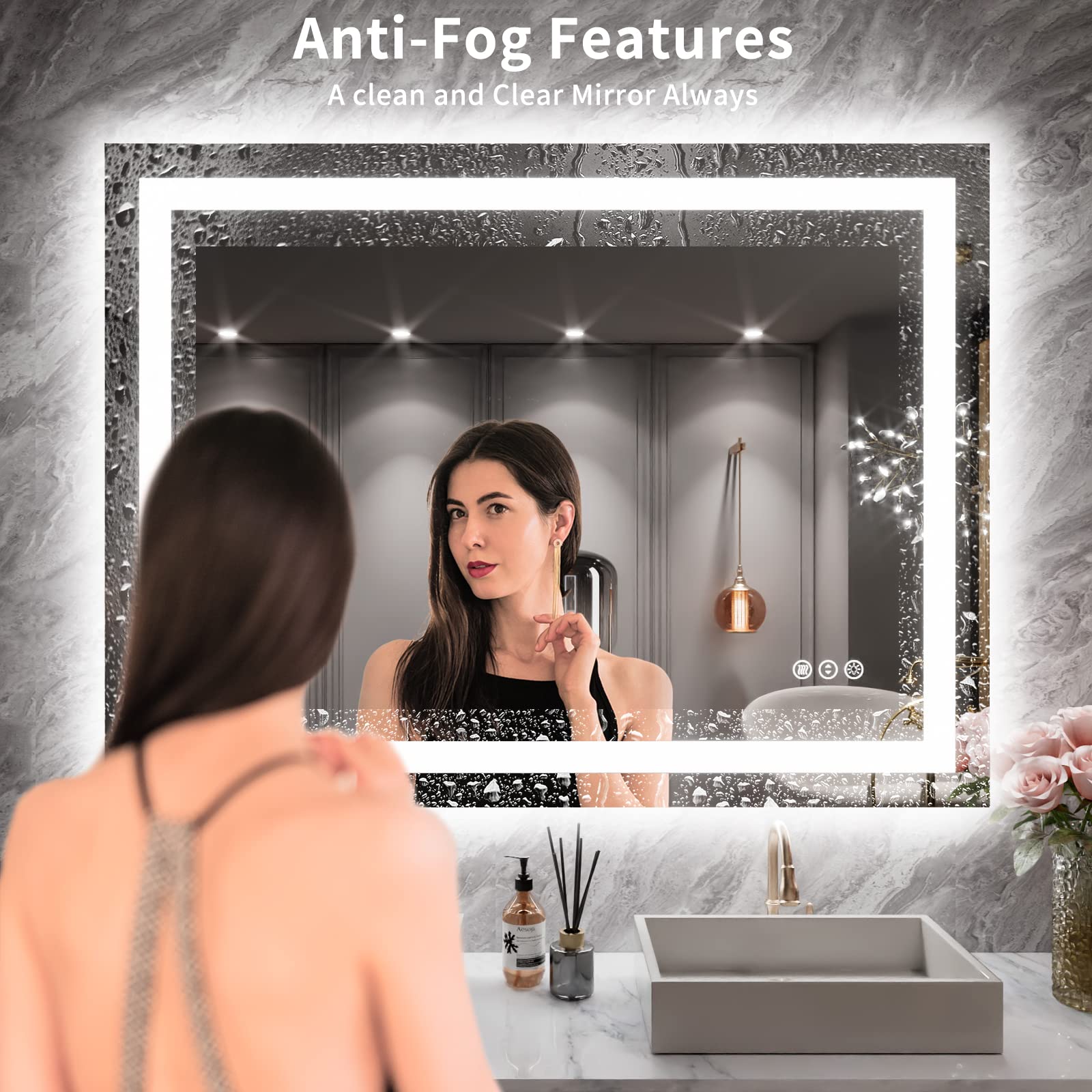 Loaao 40X30 Led Bathroom Mirror With Lights, Anti-Fog, Dimmable, Backlit + Front Lit, Lighted Bathroom Vanity Mirror For Wall, M