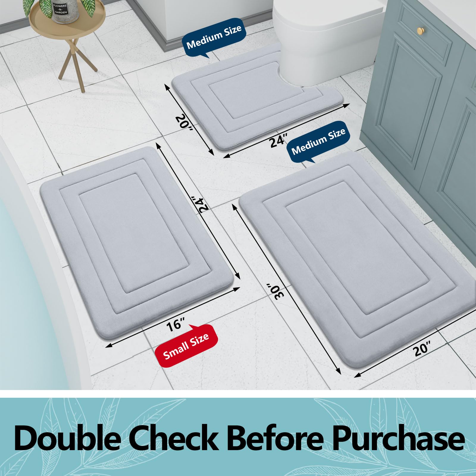 Arotive Memory Foam Bathroom Rug Mat 24X16, Ultra Soft And Absorbent Bath Mat, Machine Wash Dry, Comfortable Bath Rug Carpet For