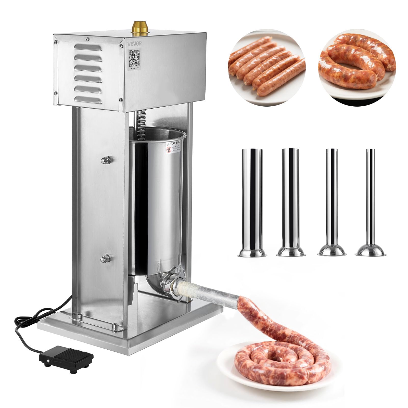 VEVOR Electric Sausage Stuffer, 25 LBS / 12 L Vertical Meat Stuffer, Stepless Speed Control and Foot Pedal, Stainless Steel Heav