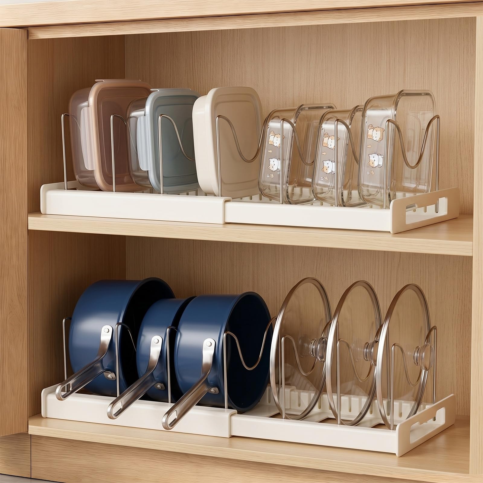 2 Pack Kitchen Pot and Pan Organizer Under Cabinet Expandable Rack Storage