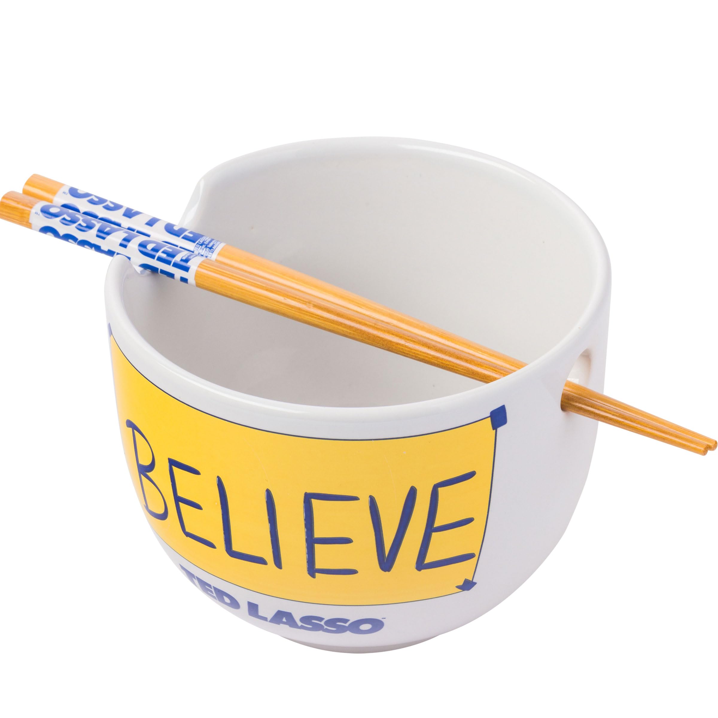 Silver Buffalo Ted Lasso Believe Ceramic Ramen Noodle Rice Bowl With Chopsticks, Microwave Safe, 20 Ounces