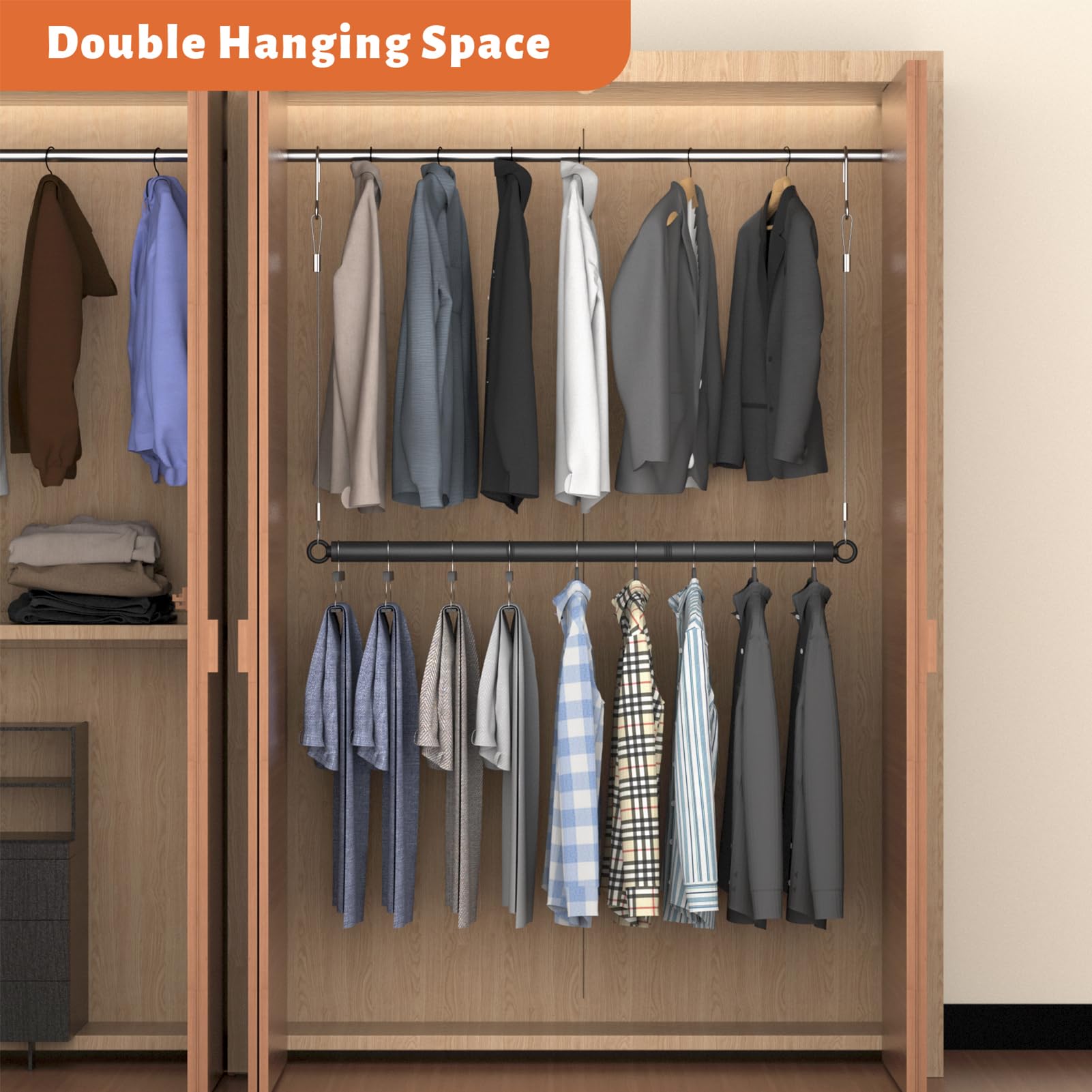 Qufiona Closet Hanging Rod 44 Inches - 1 1/4Inch Diameter Heavy Duty Closet Extender Hanging Rod - Space Saving Hanging Closet R