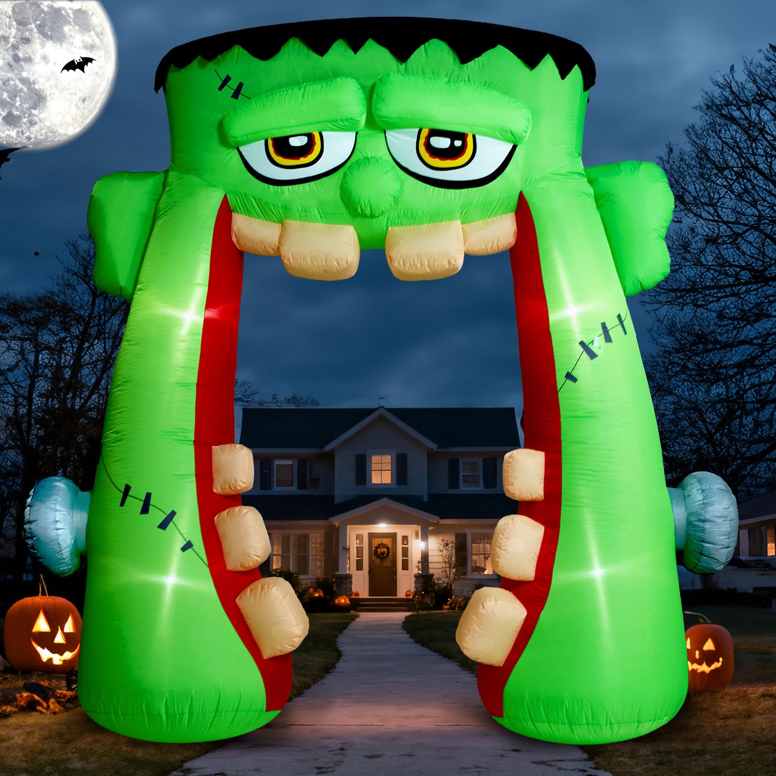 ZPISF 10 FT Halloween Inflatables Frankenstein Archway Outdoor Decorations, Giant Monster Mouth Arch Blow Up Yard Decorations fo
