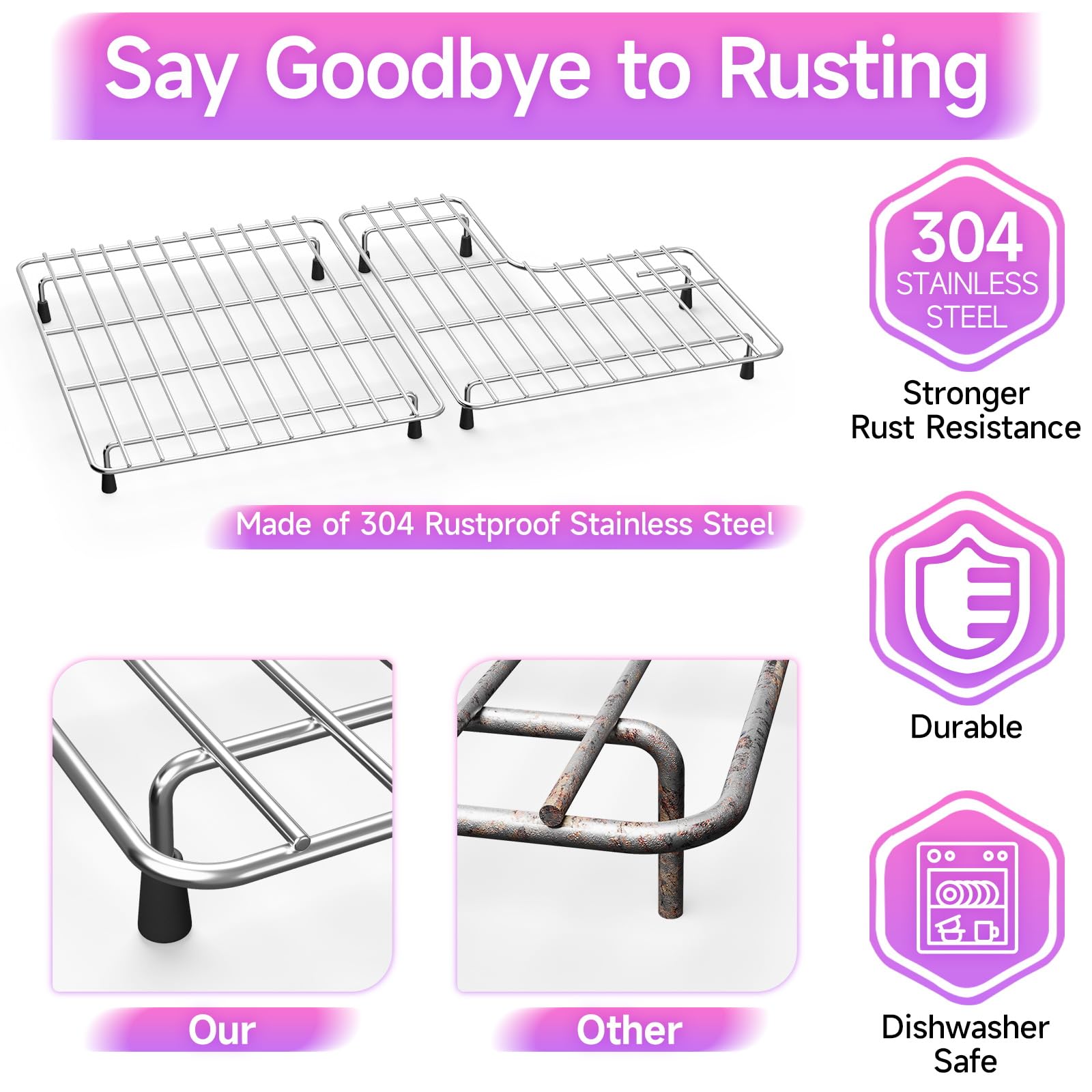 Dpzm Stainless Steel Sink Protectors For Kitchen Sink, 23.2'' X11.6'' Sink Racks Compatible With Kohler Whitehaven K-6486 And K-