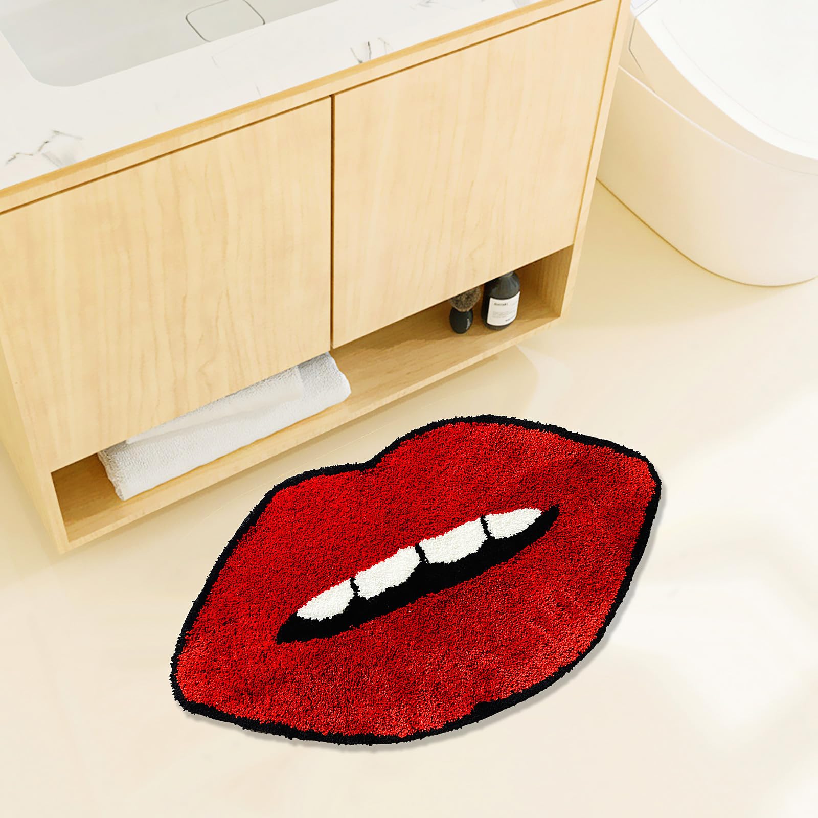 Ukeler Red Lip Bath Mat For Bathroom Cool Decorative Kids Bedroom Rugs Non-Slip Washable Cute Bathroom Rugs Accent Small Area Ru