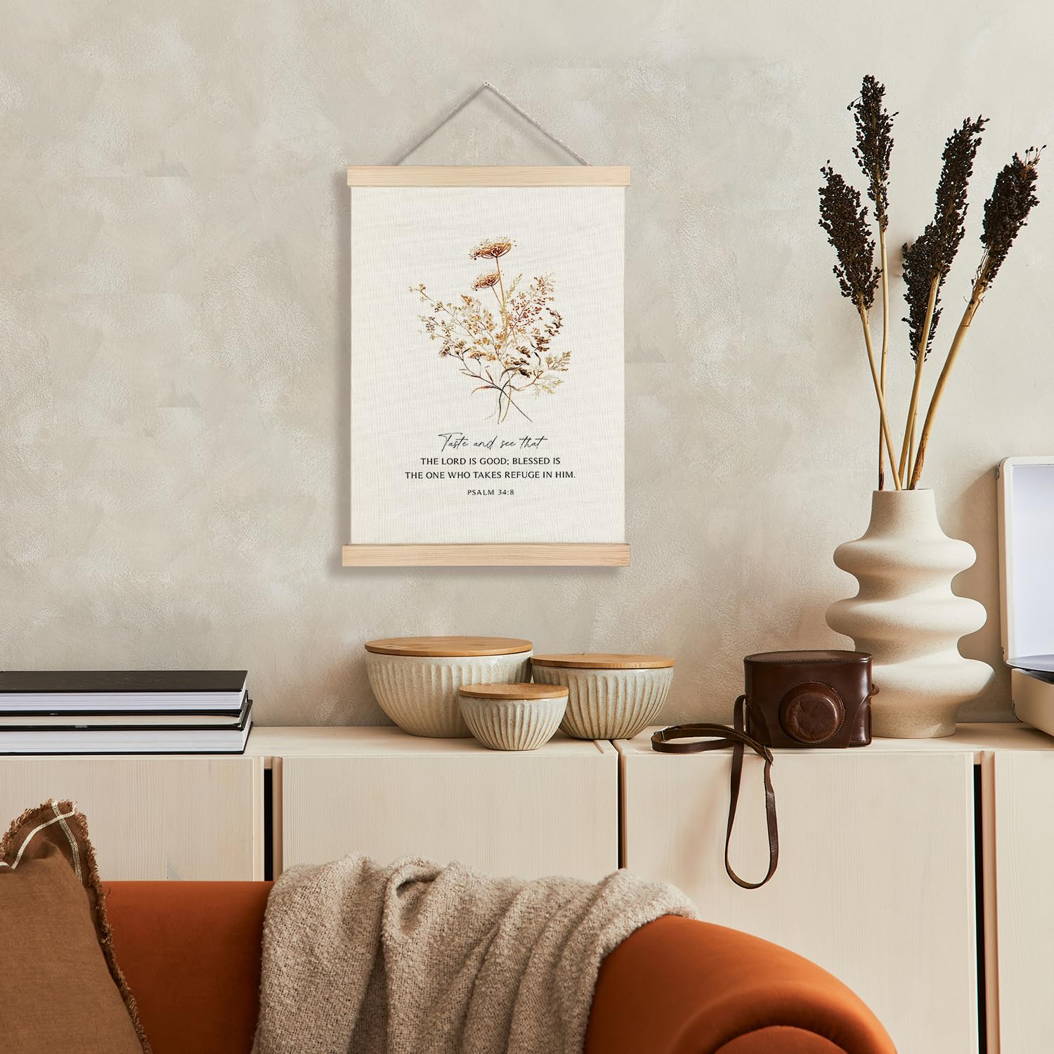 Supwhd Boho Floral Christian Wall Art With Wooden Poster Hanger, God Is Good Bible Verses Posters Wall Art Decor, Christian Wall