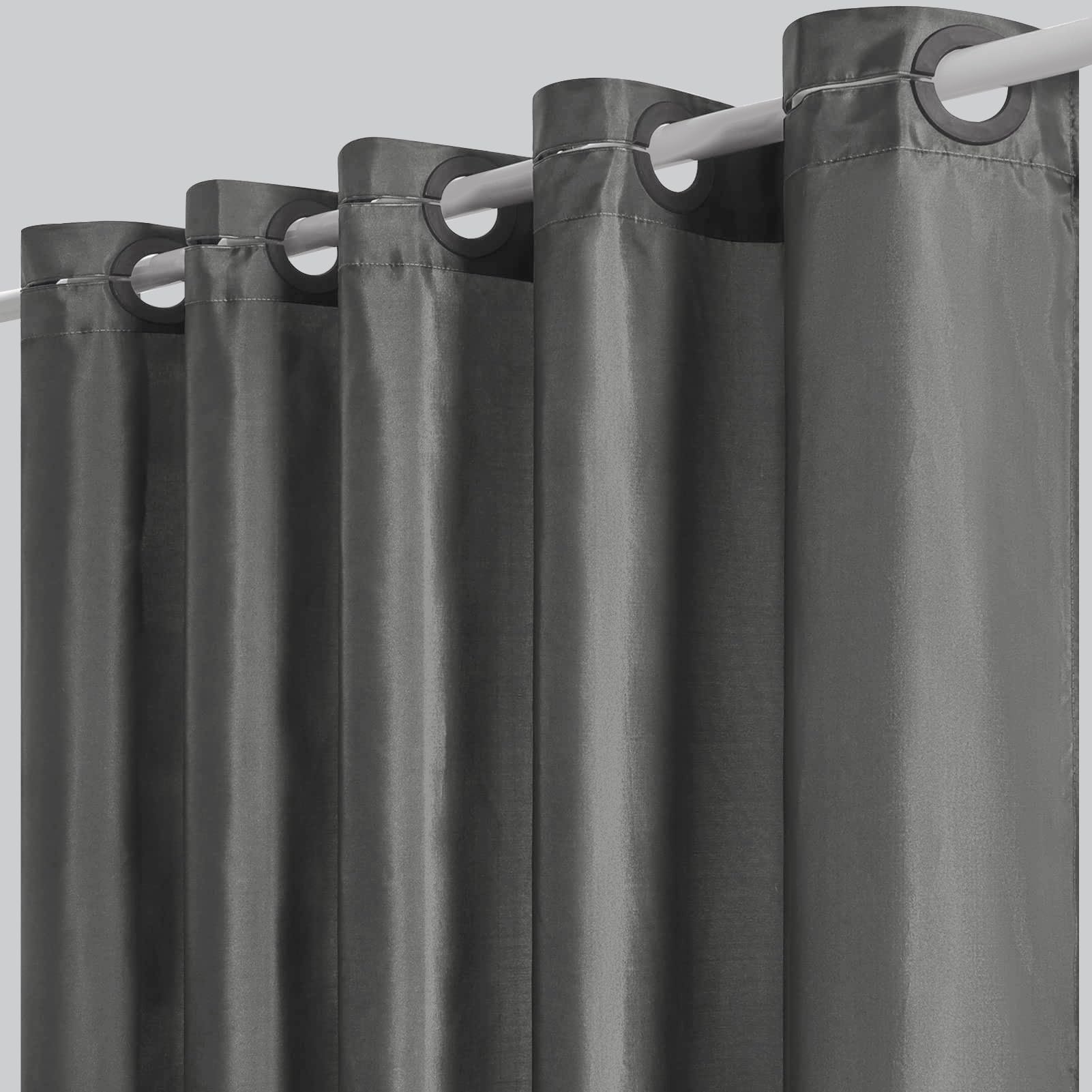 Furlinic Long Hookless Shower Curtain,Made Of Dark Grey Heavy Fabric Washable And Waterproof For Stall Or Bathtub-96X78 Inch.