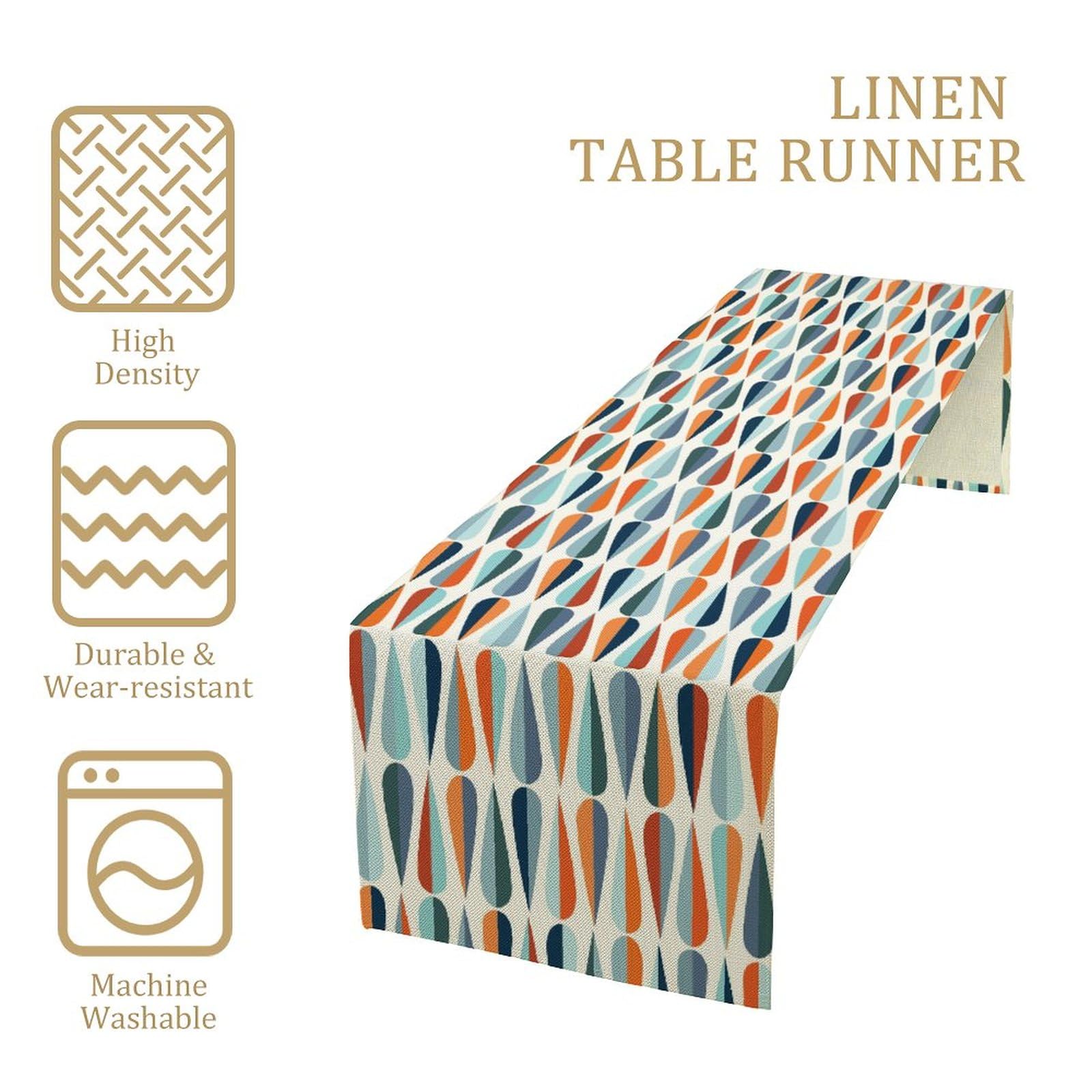 Mid Century Table Runner,Geometric Retro Drop Shapes Kitchen Table Runners For Family Dinner, Banquet, Parties And Celebrations,