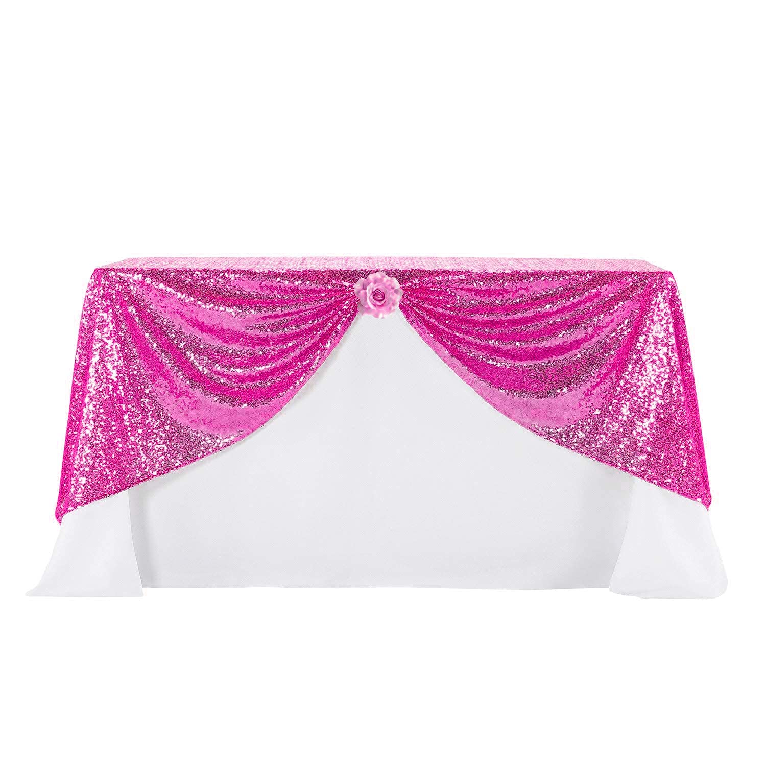 Jyflzq Fuchsia Sequin Tablecloth 50 X 80 Rectangular Sparkly Drape Table Cloths Table Cover Overlay For Wedding Birthday Party B