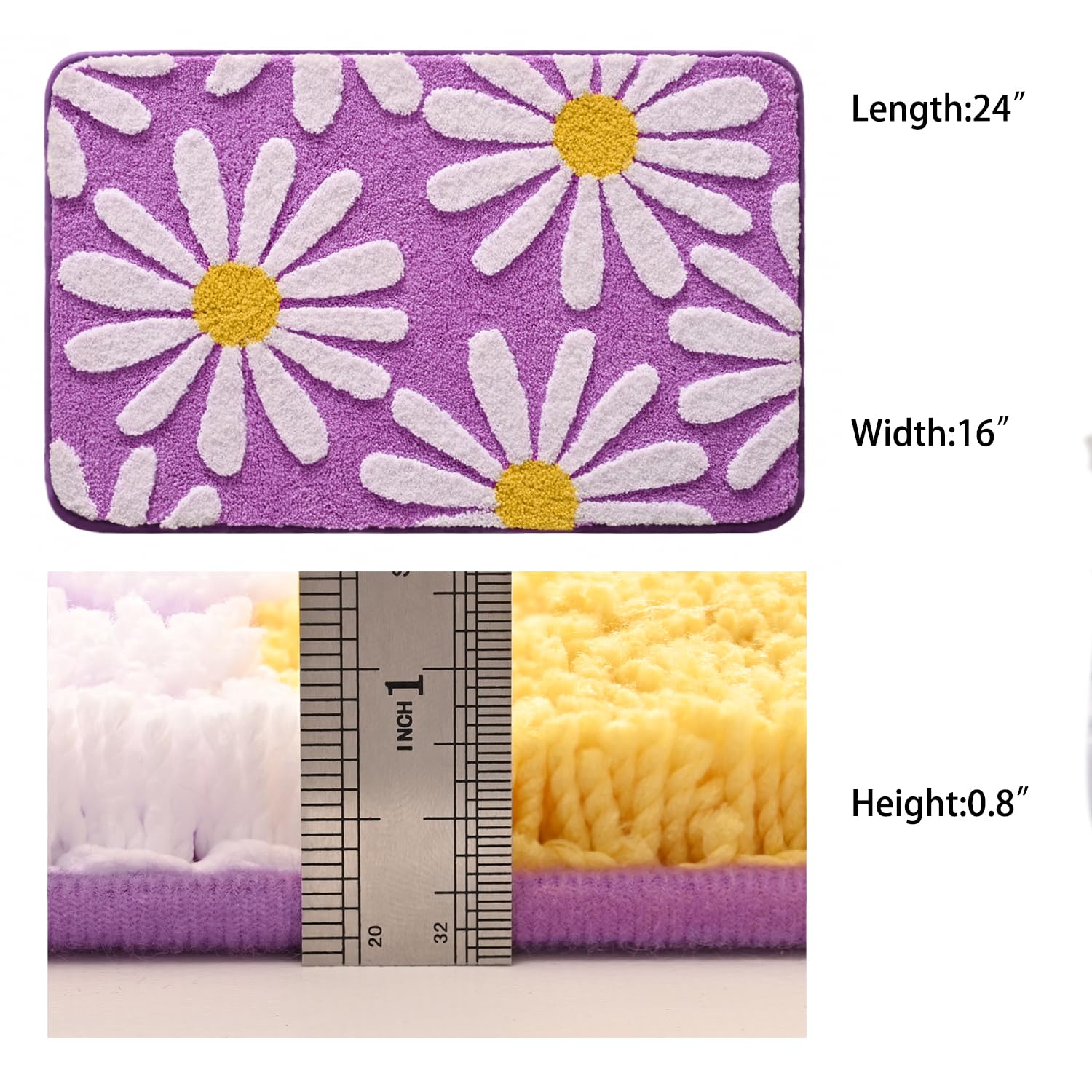 Pueple Bathroom Rugs Cute Daisy Bath Mat White and Yellow Flower Decor Rug Non Slip Floor Carpet Microfiber Bathmat Super Absorbent Machine Washable Bahtub Mats for Shower  Tub  Bedroom 16''x 24''