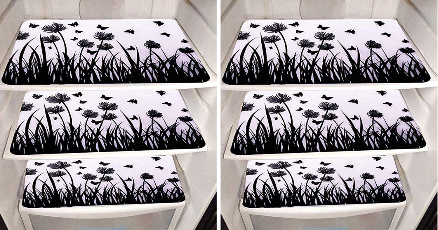 Kuber Industries Pvc 6 Pieces Refrigerator Drawer Mats (Black & White) -Ctltc11156