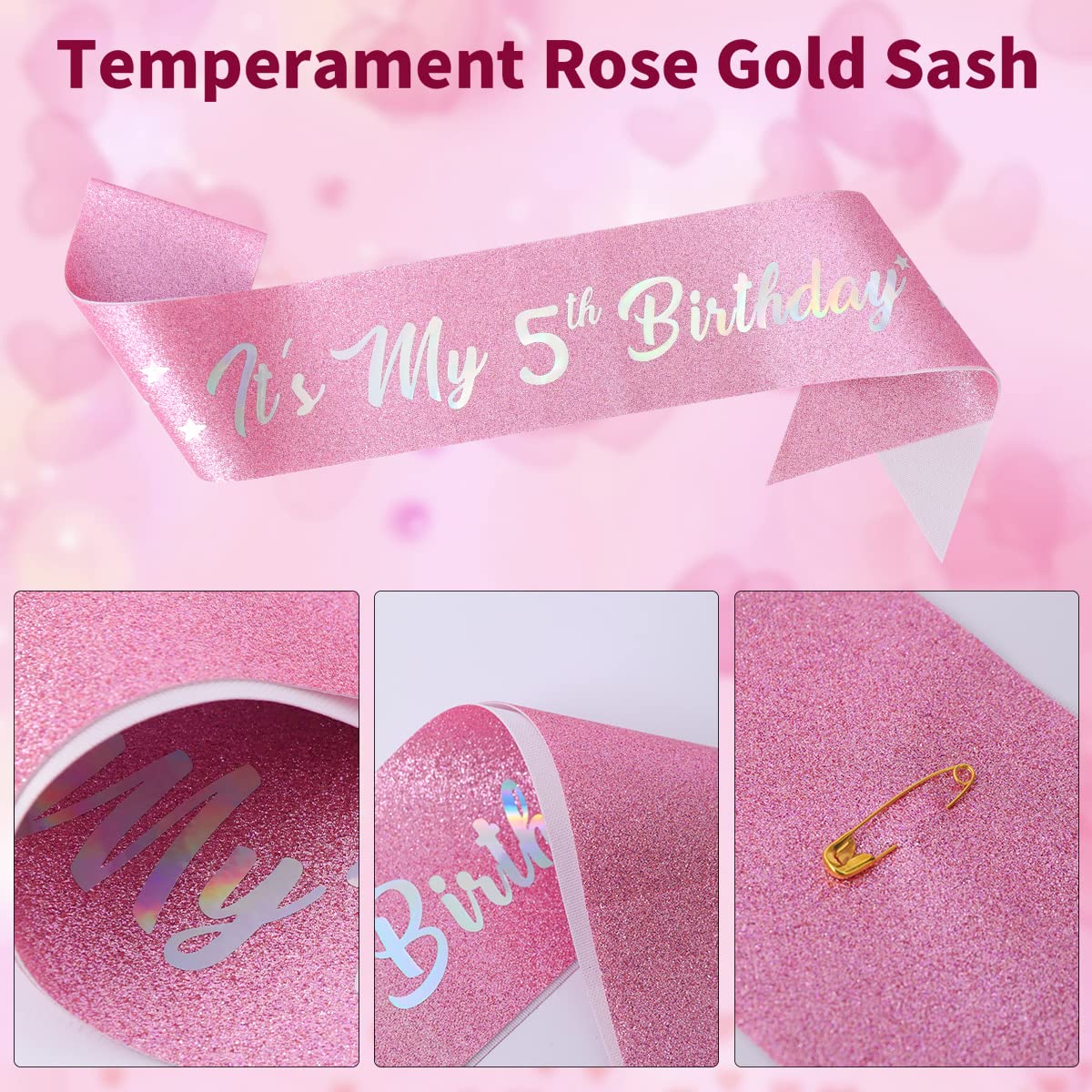 5Th Birthday Candle Sash And Tiara,It'S My 5Th Birthday Sash Rhinestone Crown Happy Birthday Cake Topper Balloon For Girls 5Th B