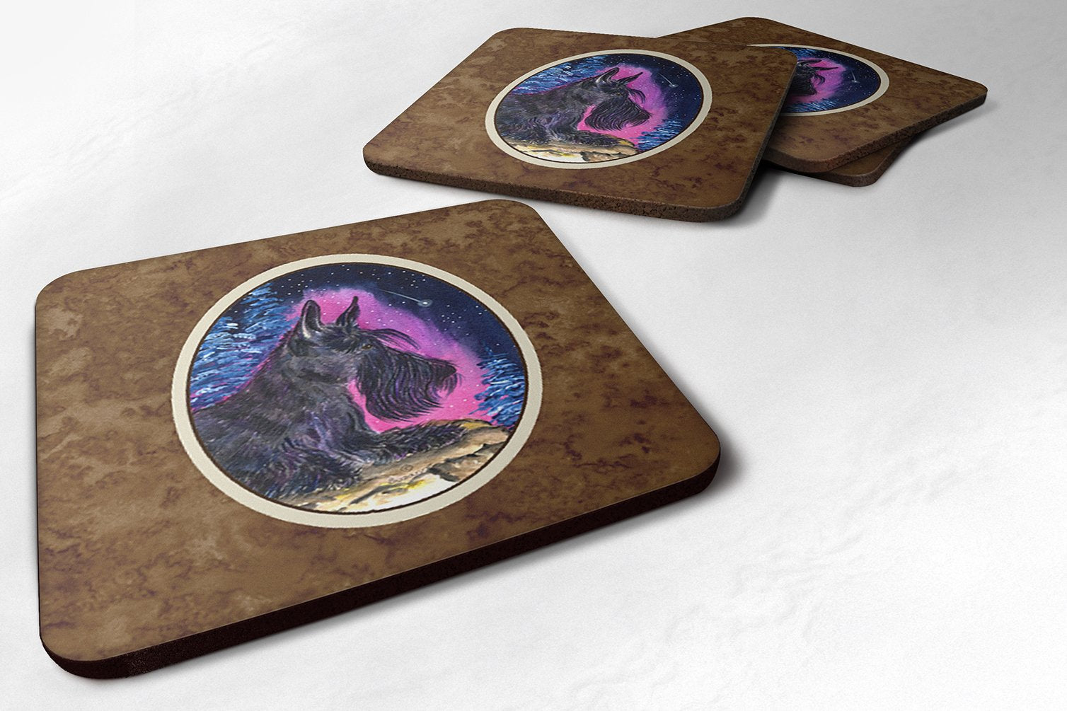 Carolines Treasures Starry Night Scottish Terrier Foam Coasters Set of 4 (Set of 4), 3.5 H x 3.5 W, Multicolor