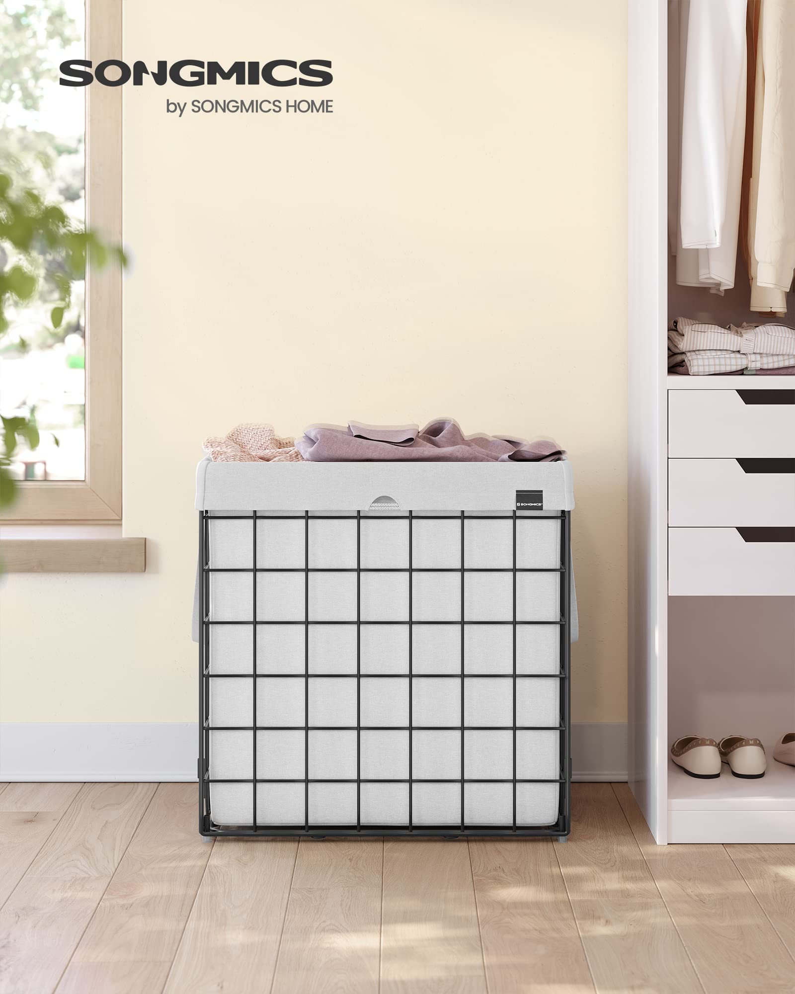 Songmics Laundry Hamper, 29 Gal. (110L) Laundry Basket, Collapsible Clothes Hamper, Removable And Washable Liner, Metal Wire Fra