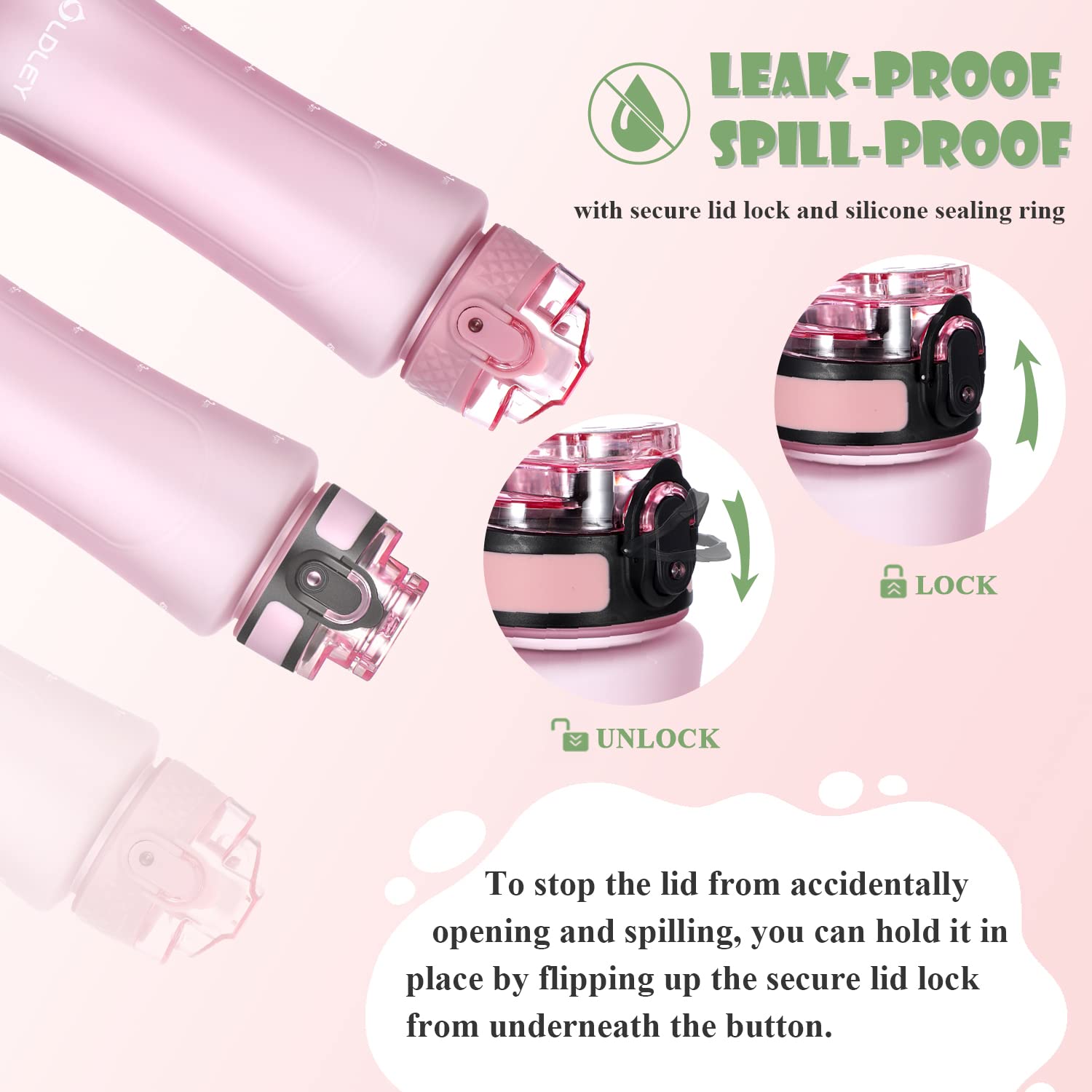 Oldley Water Bottle With Straw & Chug Lid For Kids Girls Child, 15 Oz Leak-Proof Bpa-Free Motivational Water Bottles With Time M