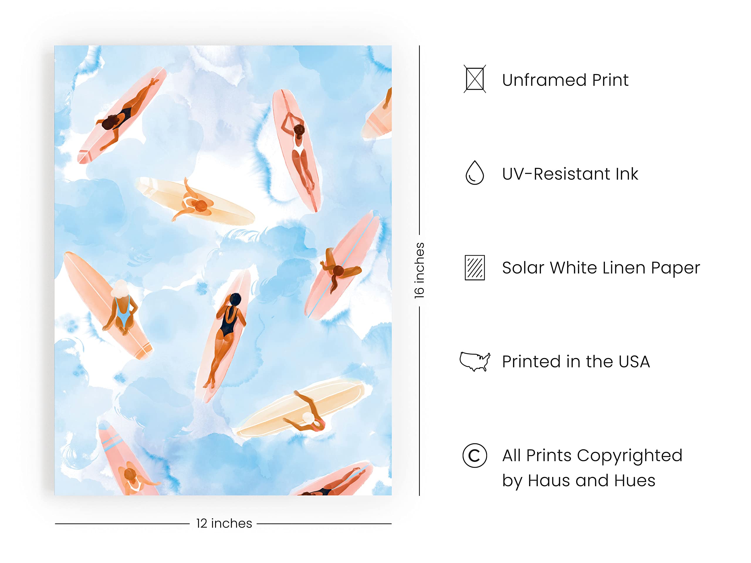 Haus And Hues Beach Art Beach Posters - Surfer Girl Poster, Beach Themed Prints, Surfing Artwork, Pictures Of Beachy Scenes Wall