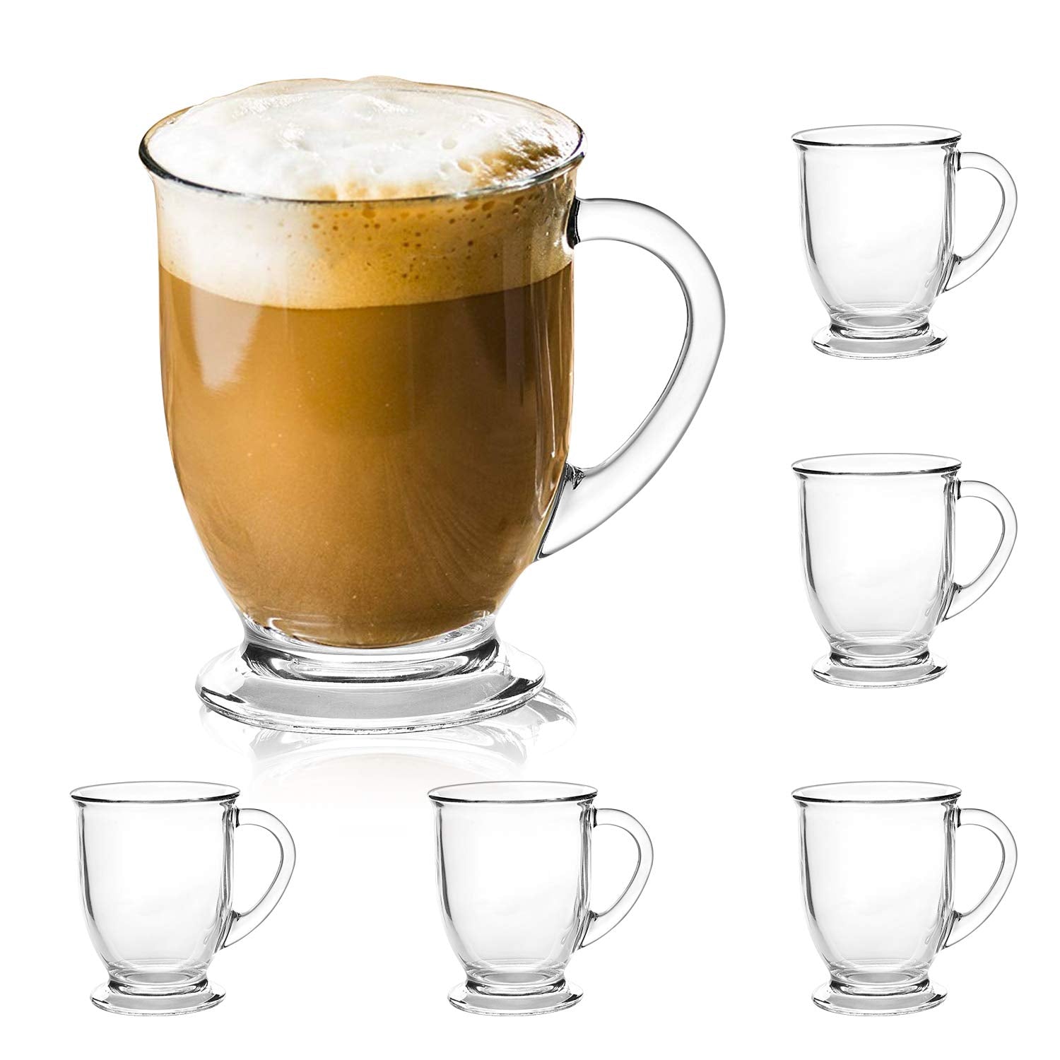15Oz/450Ml Glass Coffee Mugs Clear Coffee Cups With Handles Perfect For Latte, Cappuccino, Espresso Coffee, Tea And Hot Beverage