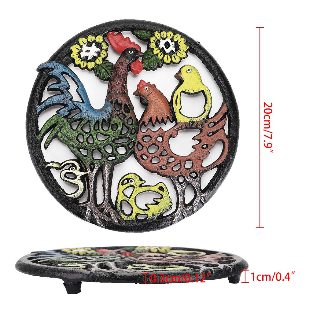 Sumnacon 2Pcs Round Cast Iron Trivets - 8 Inch Heat Resistant Iron Trivets For Hot Dish Pot Pan Plate Teapot, Rustic Metal Hot D