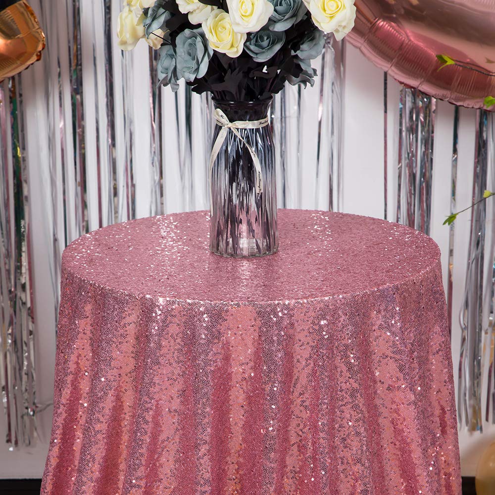 Jyflzq Rose Pink Sequin Tablecloth 50 Round Sparkly Drape Table Cloths Table Cover Overlay For Wedding Birthday Party Baby Brida