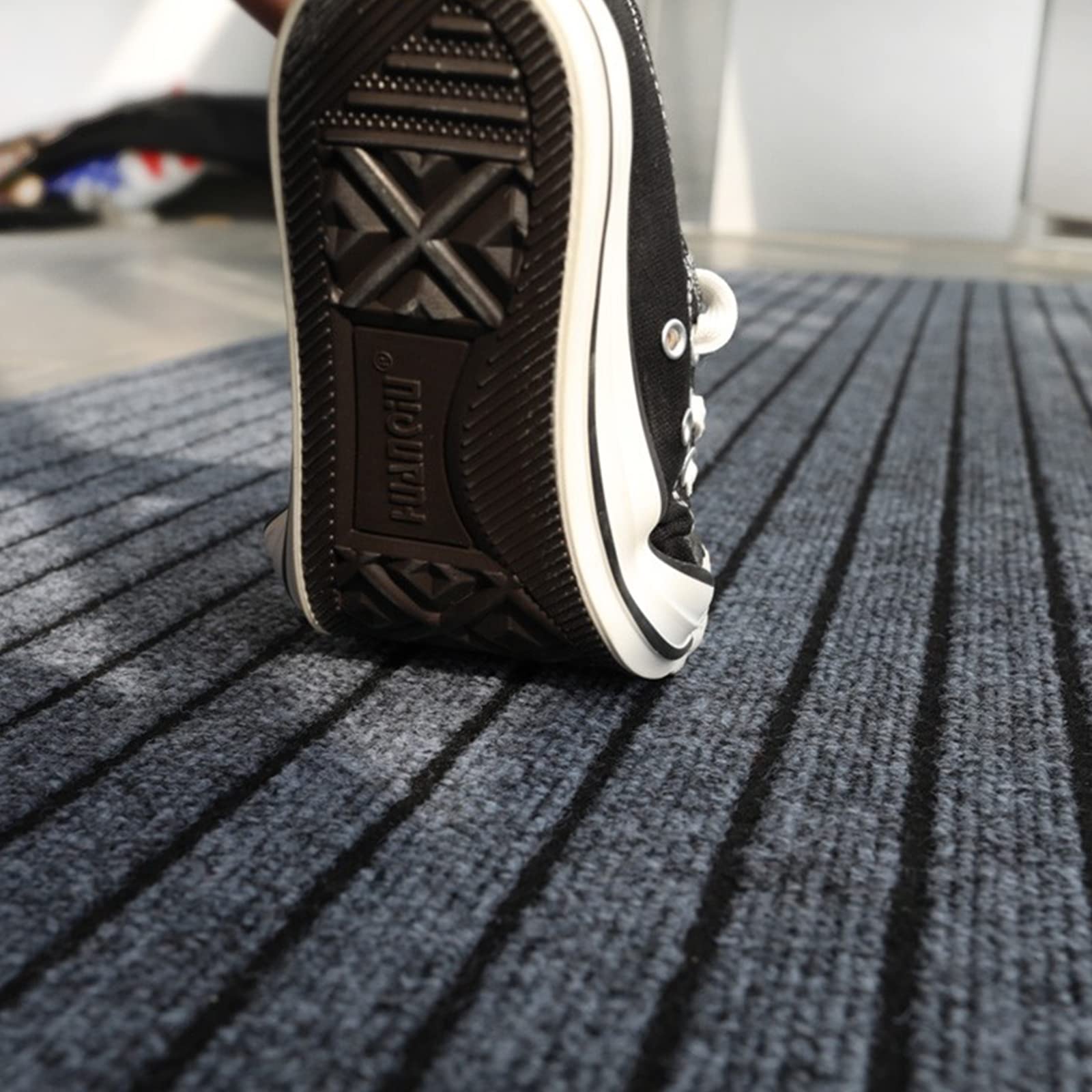 Wolpin Cotton Kitchen Floor Mat Runner With Anti Skid Backing Home Striped Anti Slip Rug (Grey, 40 X 120 Cm)