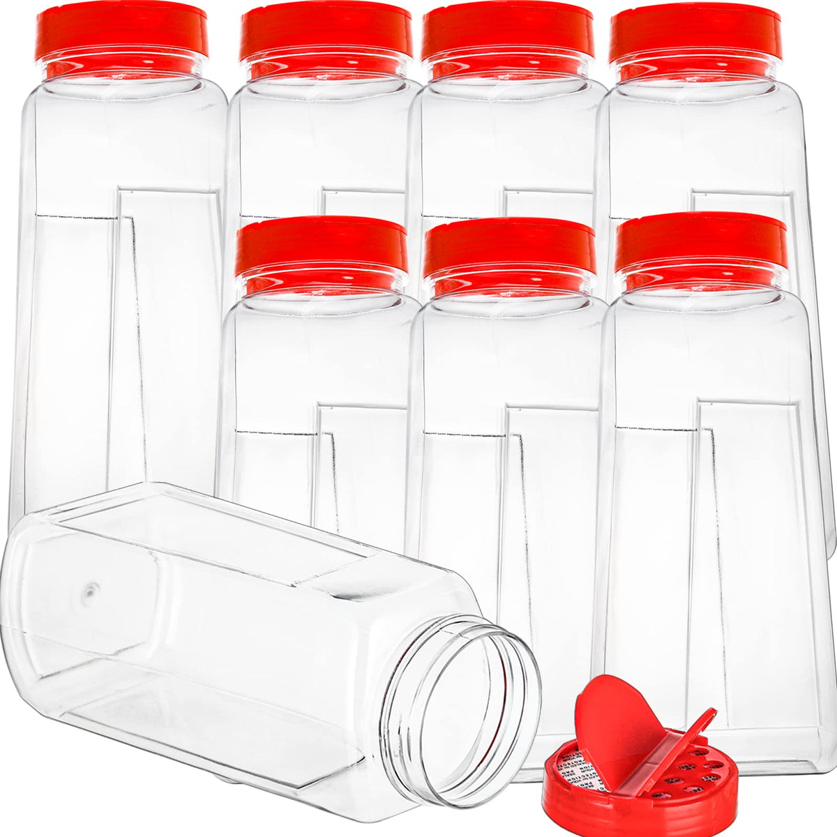 Yopay 8 Pack Large Spice Jar, 32Oz Seasoning Shaker, Plastic Spice Container Bottle With Red Dual Shake Lid For Storing Herbs, P