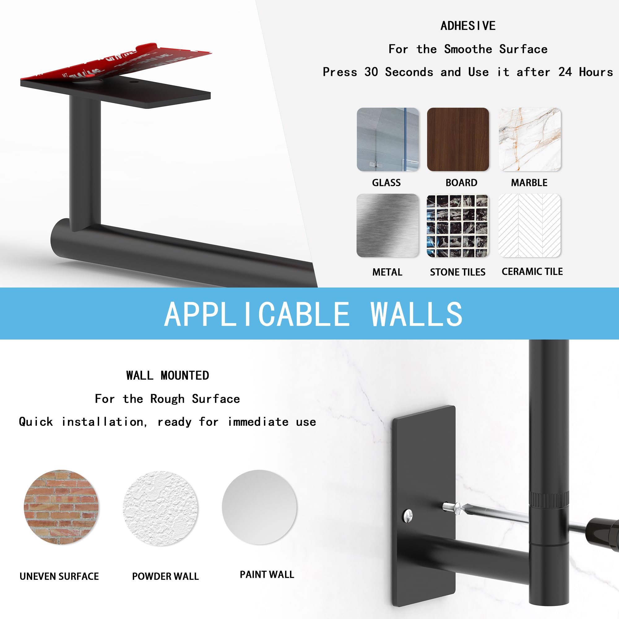 Rarxtr Paper Towel Holder Black, Under Cabinet Paper Towel Holder For Kitchen, Adhesive Paper Towel Roll Rack For Bathroom Towel