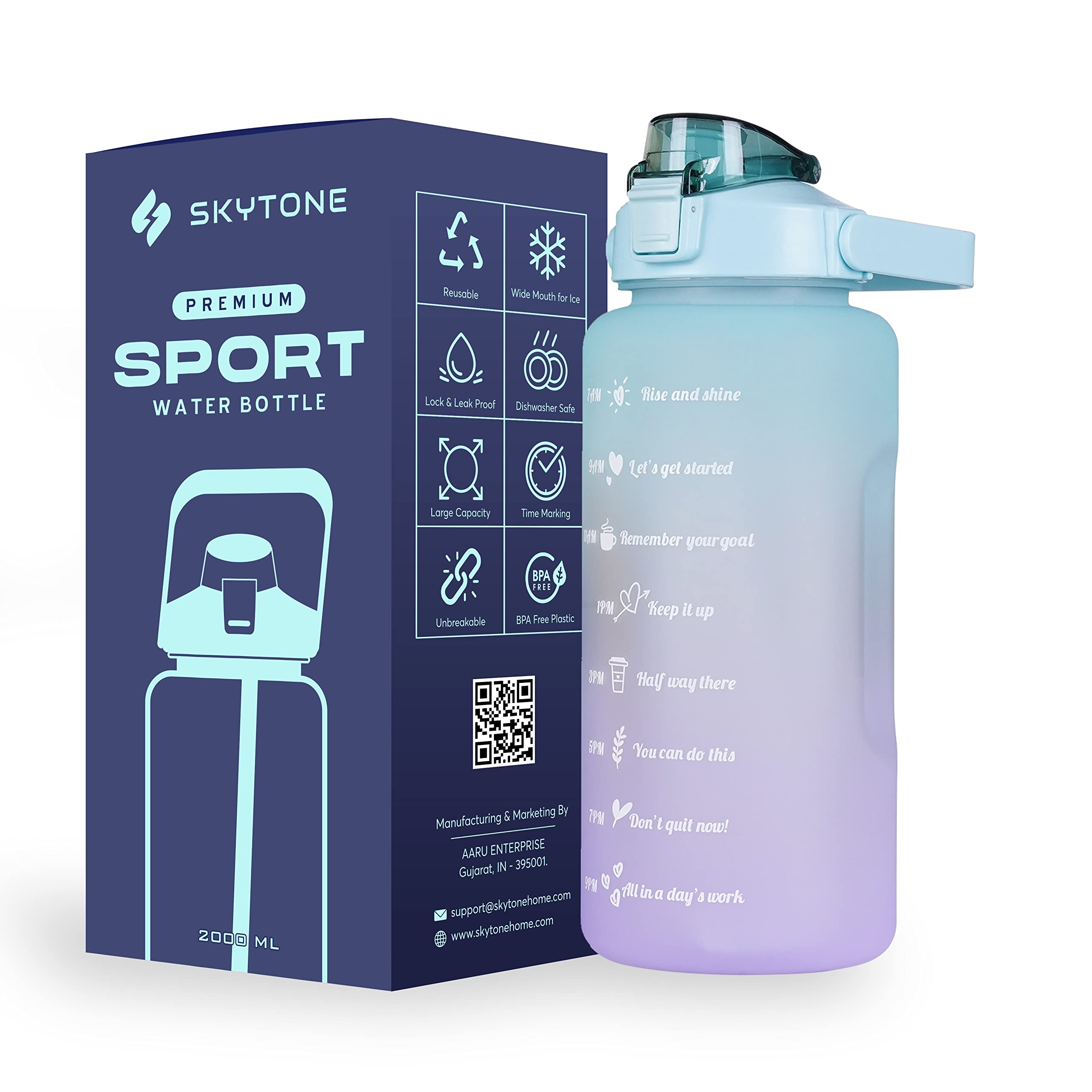 Skytone Water Bottle For Office, Gym, Travel, Sports Leakproof 2 Litre Bottle With BpaFree Plastic Included Silicone Pipe (Gree