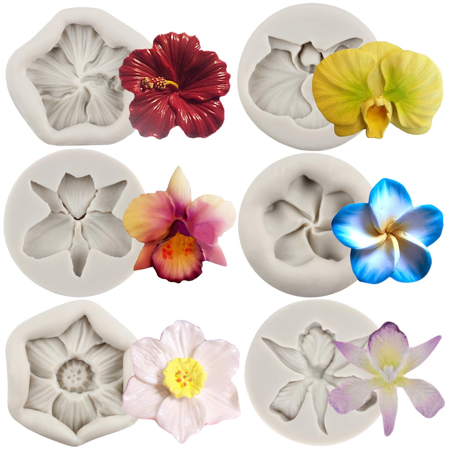 Sijiangmold Flower Blossom Silicone Mold Hibiscus Orchid Flower Fondant Molds Plumeria Flower Candy Mold For Cake Decorating Cup