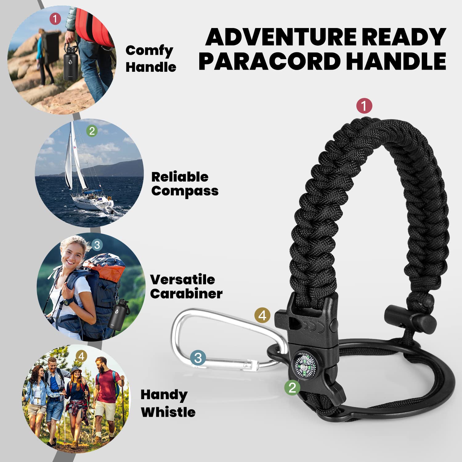 RAYMYLO Insulated Water Bottle 64 oz  Triple Wall Vacuum Stainless Steel (Cold for 48 Hrs)  Leak Proof & BPA-Free  Half Gallon Water Flask Jug with Paracord Handle & Straw Spout Lids  Magic Black