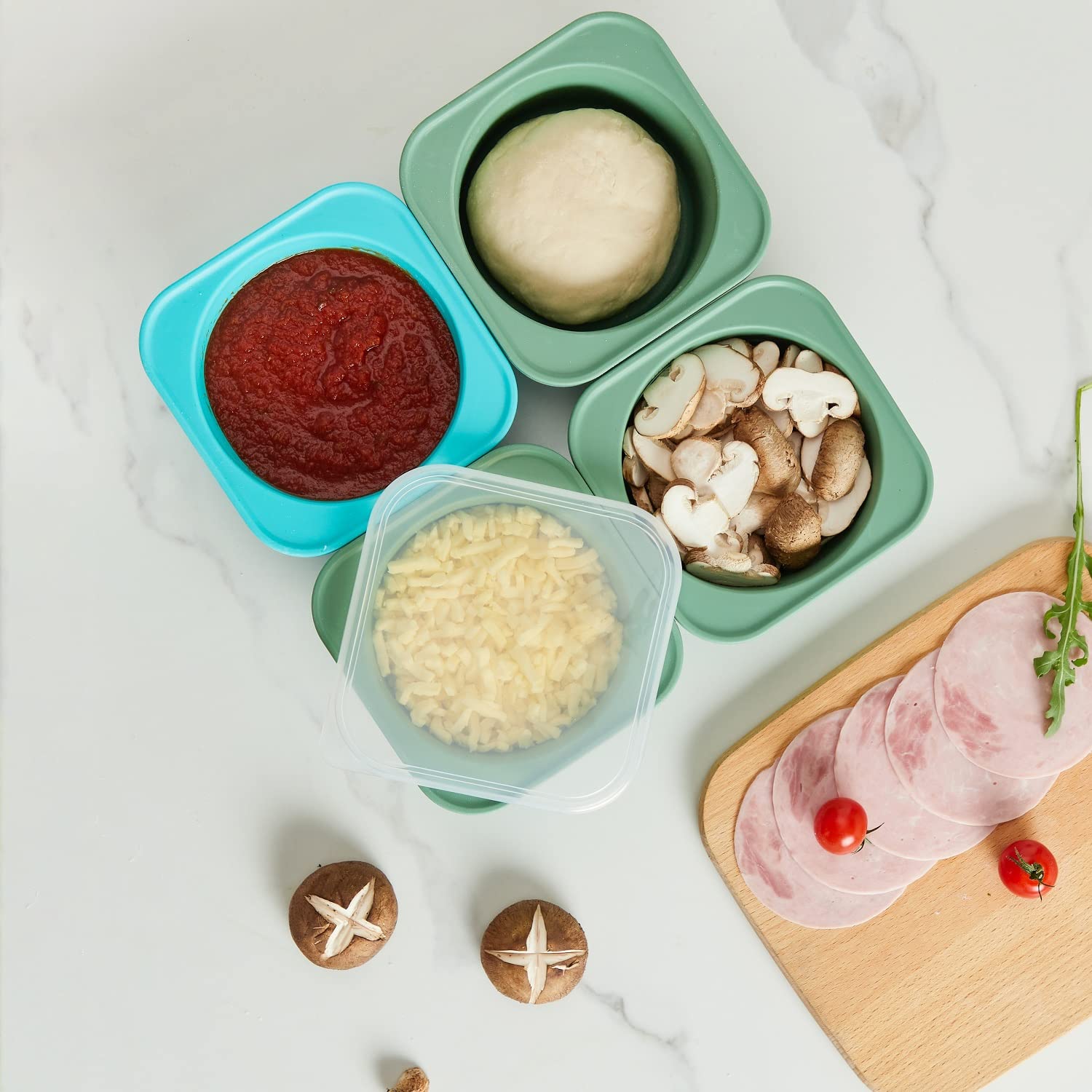 KEVJES Stackable Silicone Artisan Pizza Dough Proofing Proving Containers with Lids-3 pack-500ml Portion (Blue)