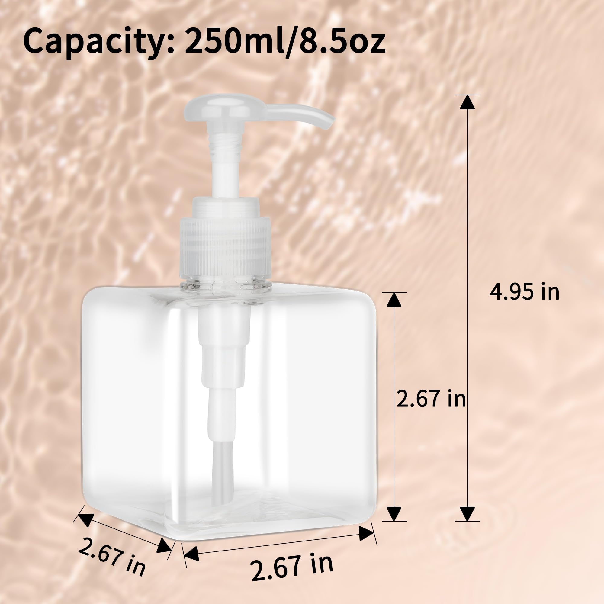 250Ml (8.5Oz) Pump Bottle Dispenser Jansburg 2 Pack Refillable Square Plastic Lotion Dispenser Empty Lotion Pump Bottle For Esse