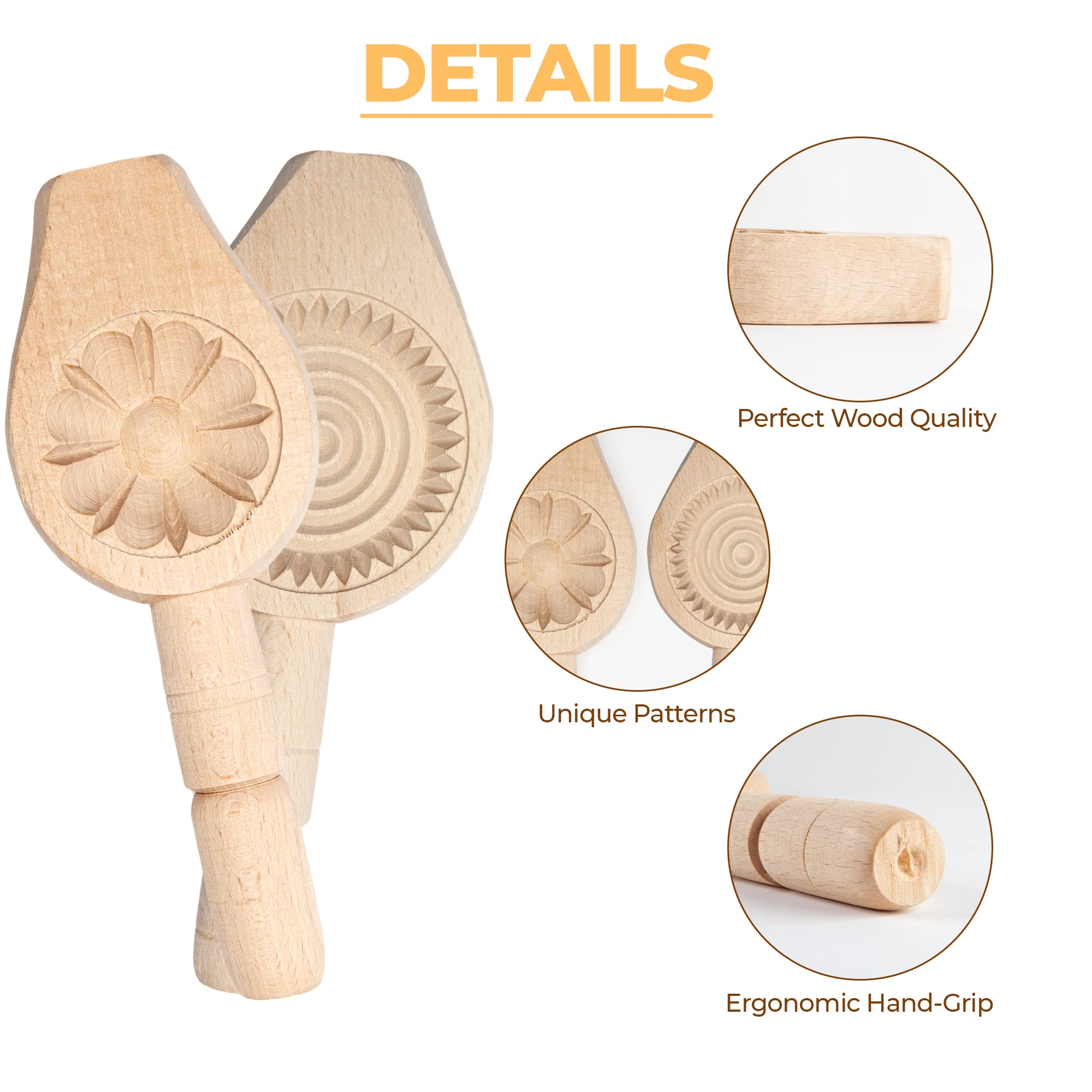 Onart Home - 4 Pack - Wooden Cookie Mold For Baking Carved Mould Press Mooncake Mold Baking Moon Pastry Maamoul Mold Cake Mold F
