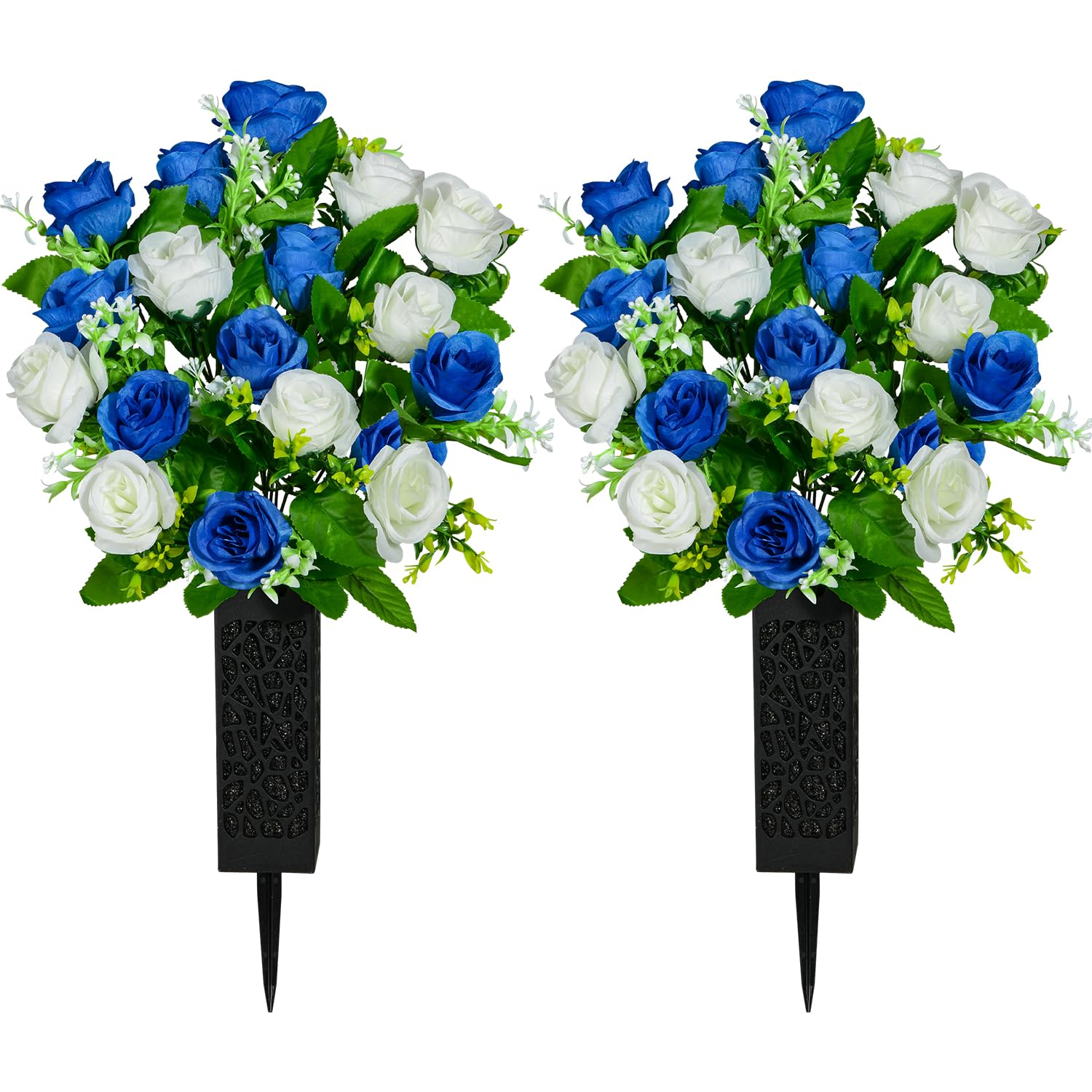 Kukooka Artificial Cemetery Flowers, Grave Memorial Flowers with Vase, Artificial Rose Bouquet Decoration for Cemetery Headstone