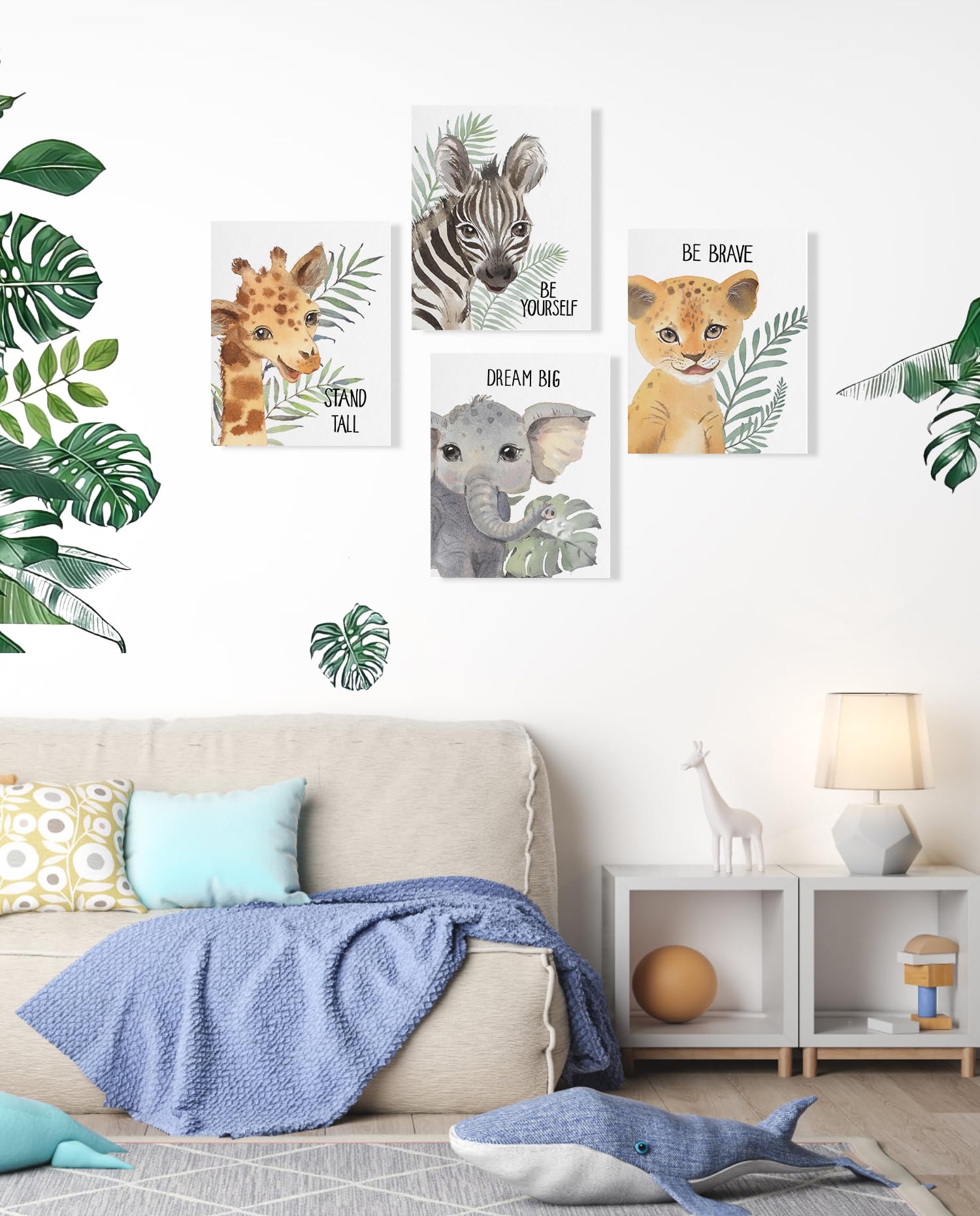 Safari Animal Nursery Wall Decor: Jungle Animal Print For Baby Boy Girl, Inspirational Quotes Kids Wall Art, Safari Nursery Pict