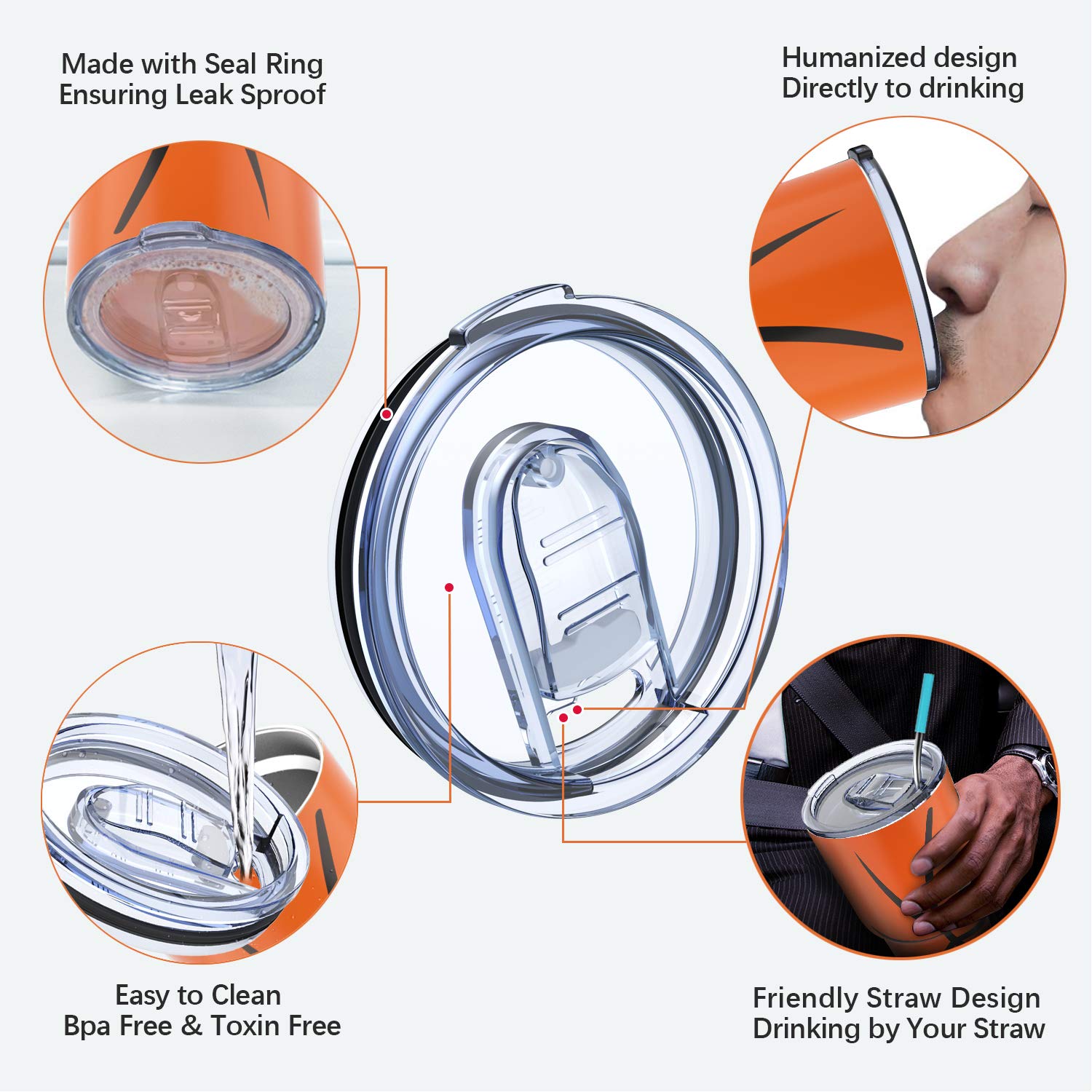 Yoelike Basketball Tumbler 30 Oz Stainless Steel Double Wall Vacuum Insulated Cup With Straws, Splash Proof Lids, Straw Clean Br