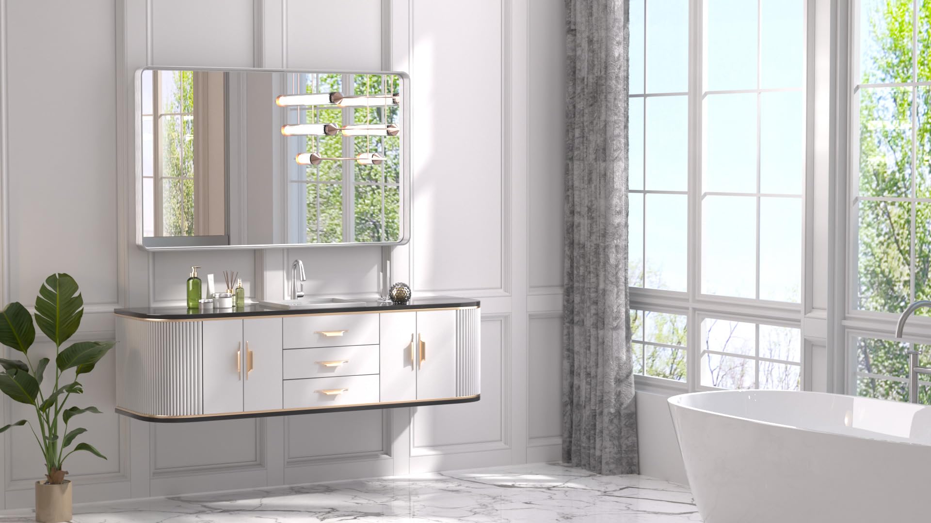 Tetote Silver Framed Bathroom Mirror, 40 X 24 Inch Matte Metal Frame Vanity Mirror, Modern Farmhouse Wall Mounted Rectangle Mirr