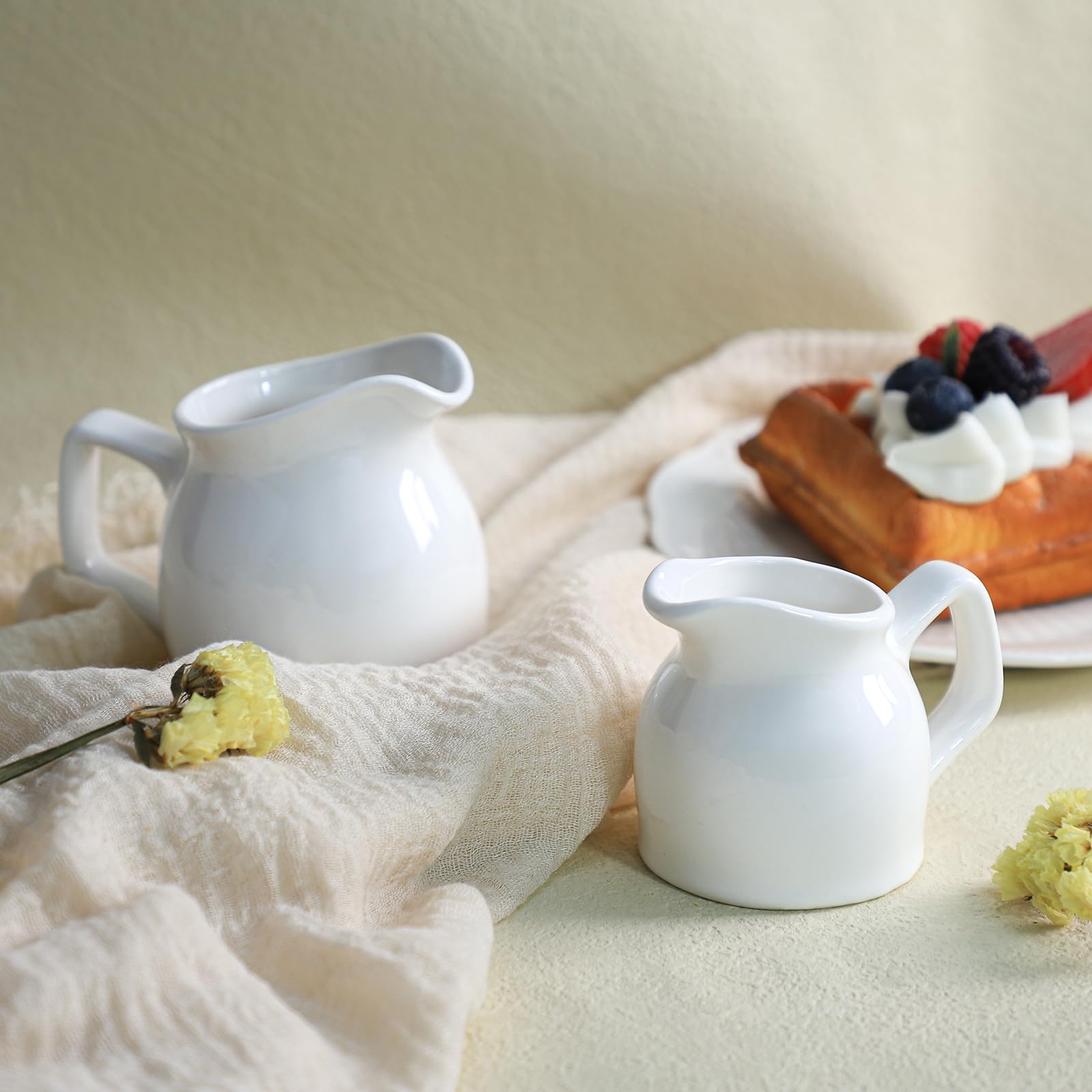 Gaolinci 2Pcs Mini Classic Pure White Ceramic Creamer With Handle,Small Coffee Milk Creamer Pitcher(3 Oz)
