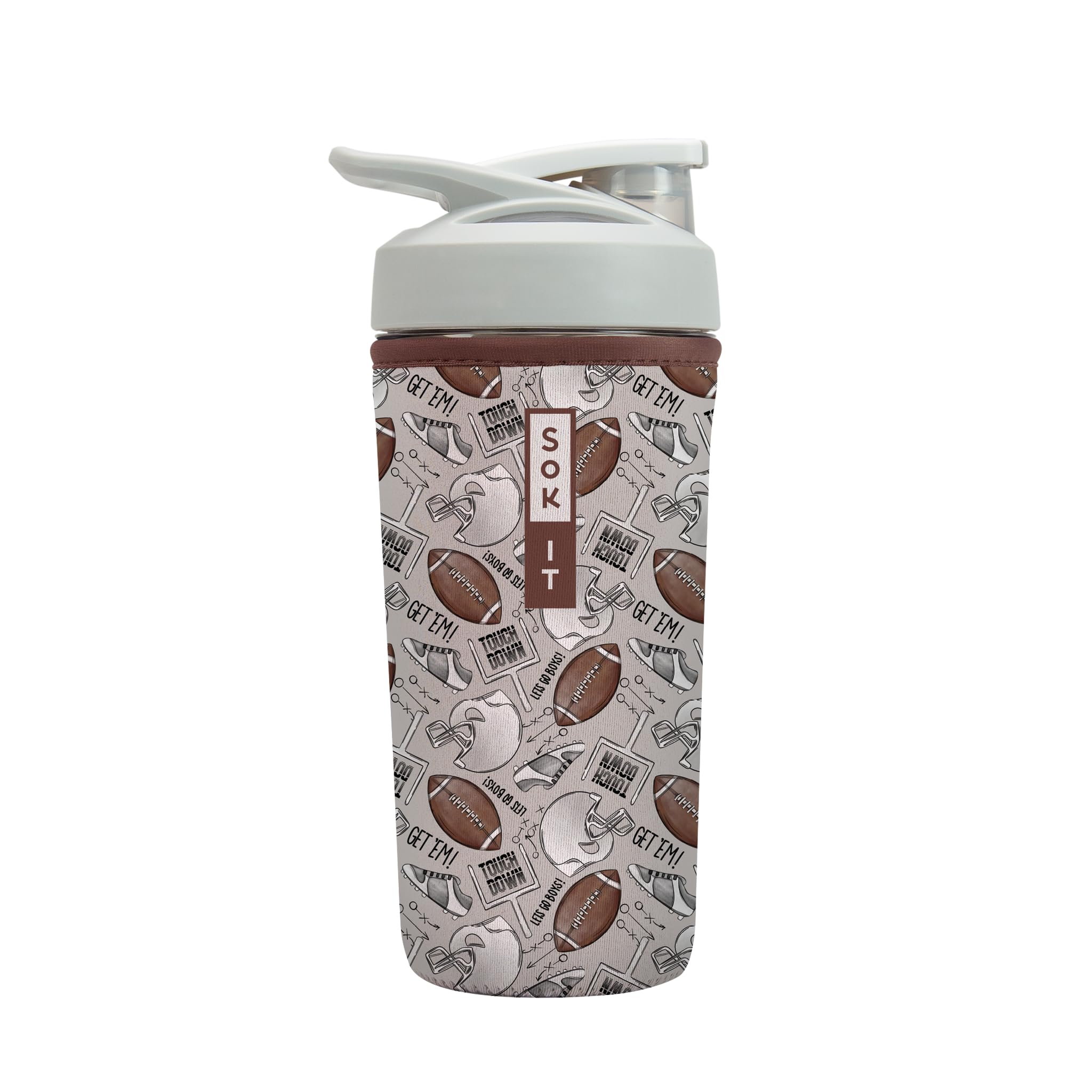 Sok It BotlSok Protein Blender Shaker Bottle Sleeve Insulated Neoprene Cover (Football, Fits 28oz Blender)