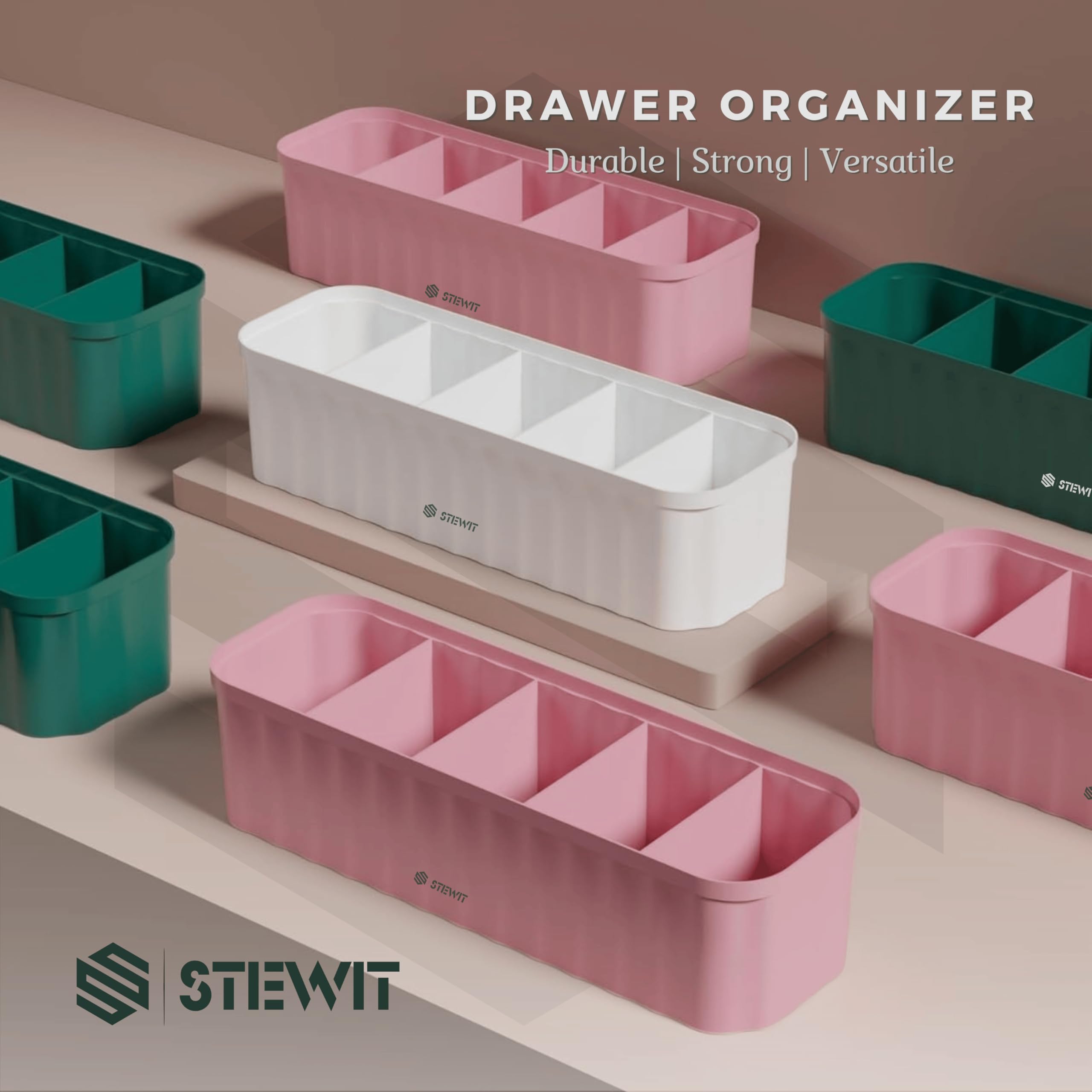 Stewit Drawer Organizers For Undergarments, Socks, Bras, Ties, Scarves, Wardrobe Storage Box Kitchen Tools (4 Pcs, Multicolor)