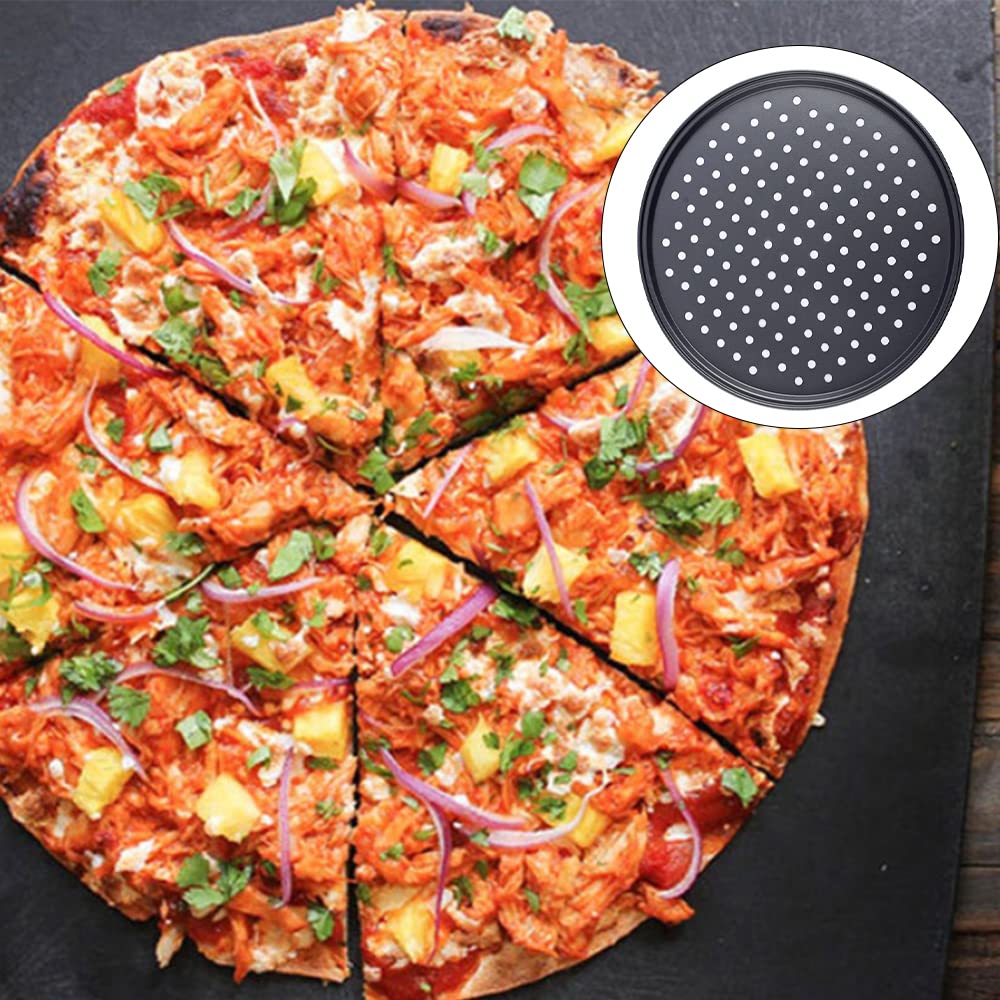 Onewangdafa Baking Steel Pizza Pan With Holes Round Pizza Pans Set Nonstick Pizza Oven Tray For Home Restaurant Kitchen Baking F