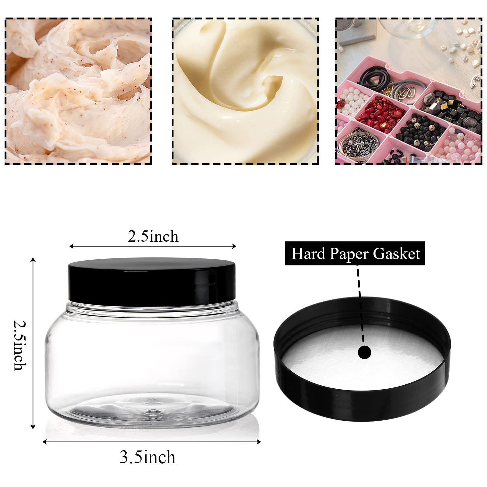 Yarlung 16 Pack 8 Oz Plastic Jars With Lids, Clear Body Scrub Jars Empty Refillable Containers Round Low Profile Samples Jars Fo