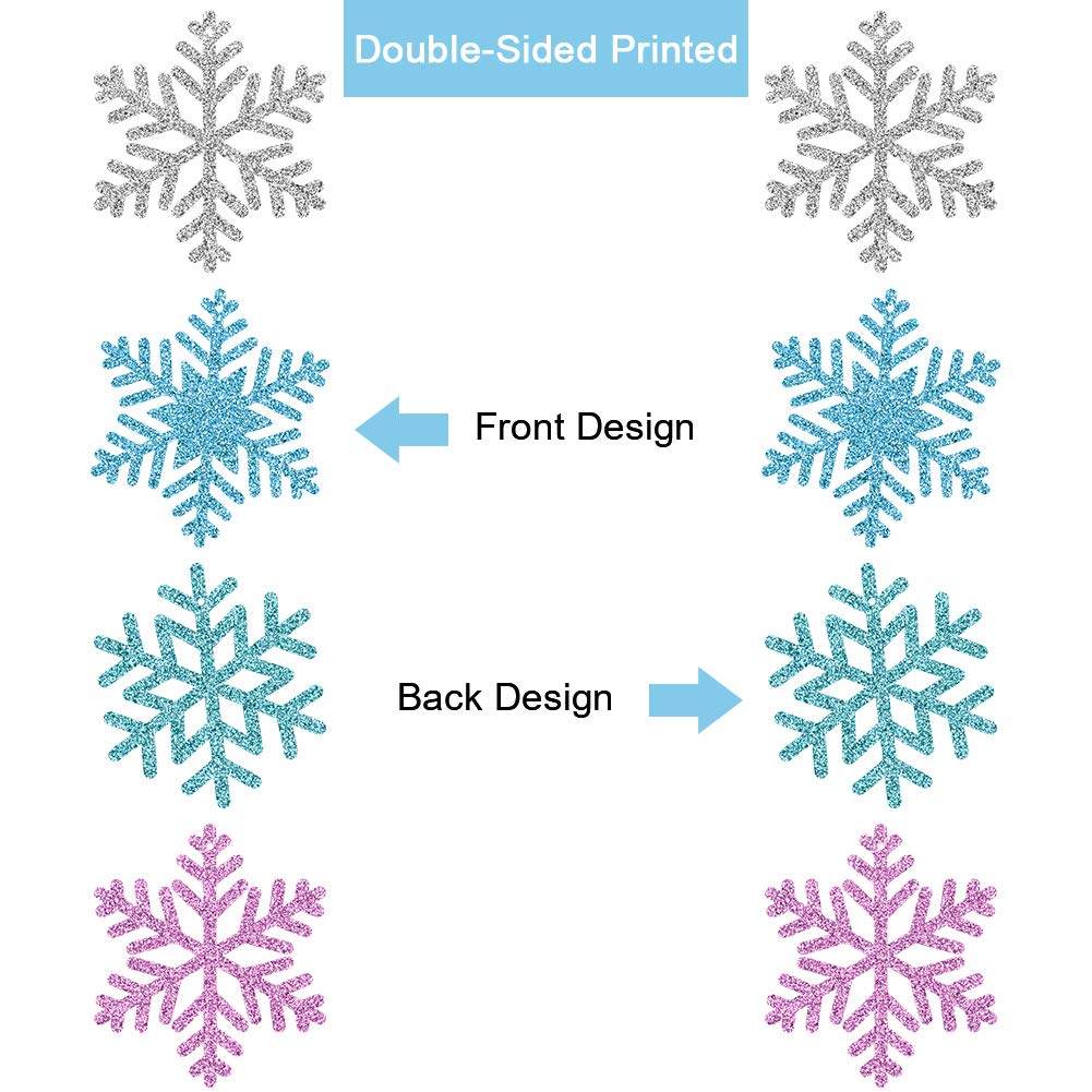 20Pcs Winter Snowflake Hanging Swirls Decorations, Winter Hanging Ceiling Streamers Purple Blue White Frozen Snowflakes Garland