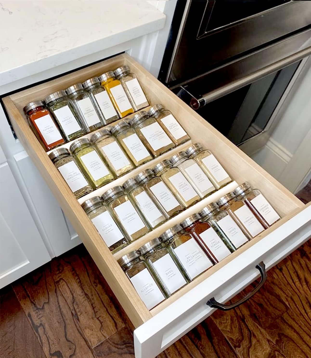 Matiko Bamboo Spice Utensils Drawer Organizer, 4 Tier Wooden Expandable InDrawer Seasoning Jars Rack, Kitchen Drawer Spice Inse