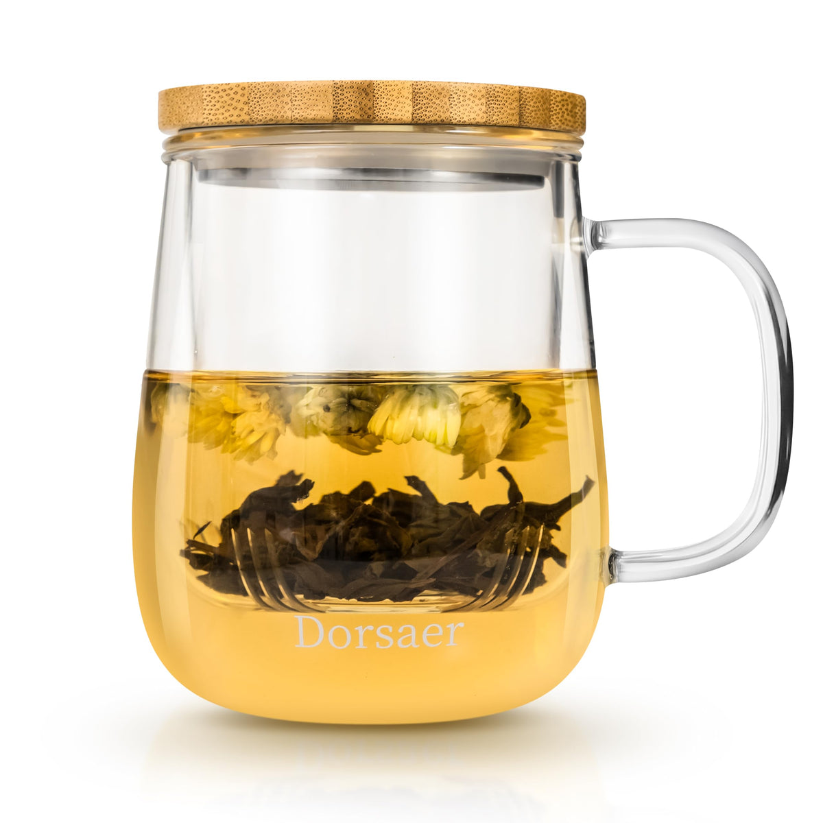 Dorsaer Glass Tea Mugs - 16.9Oz Glass Tea Cup With Infuser And Lid For Tea Steeping At Home And Office. Larger Glass Tea Cups, C