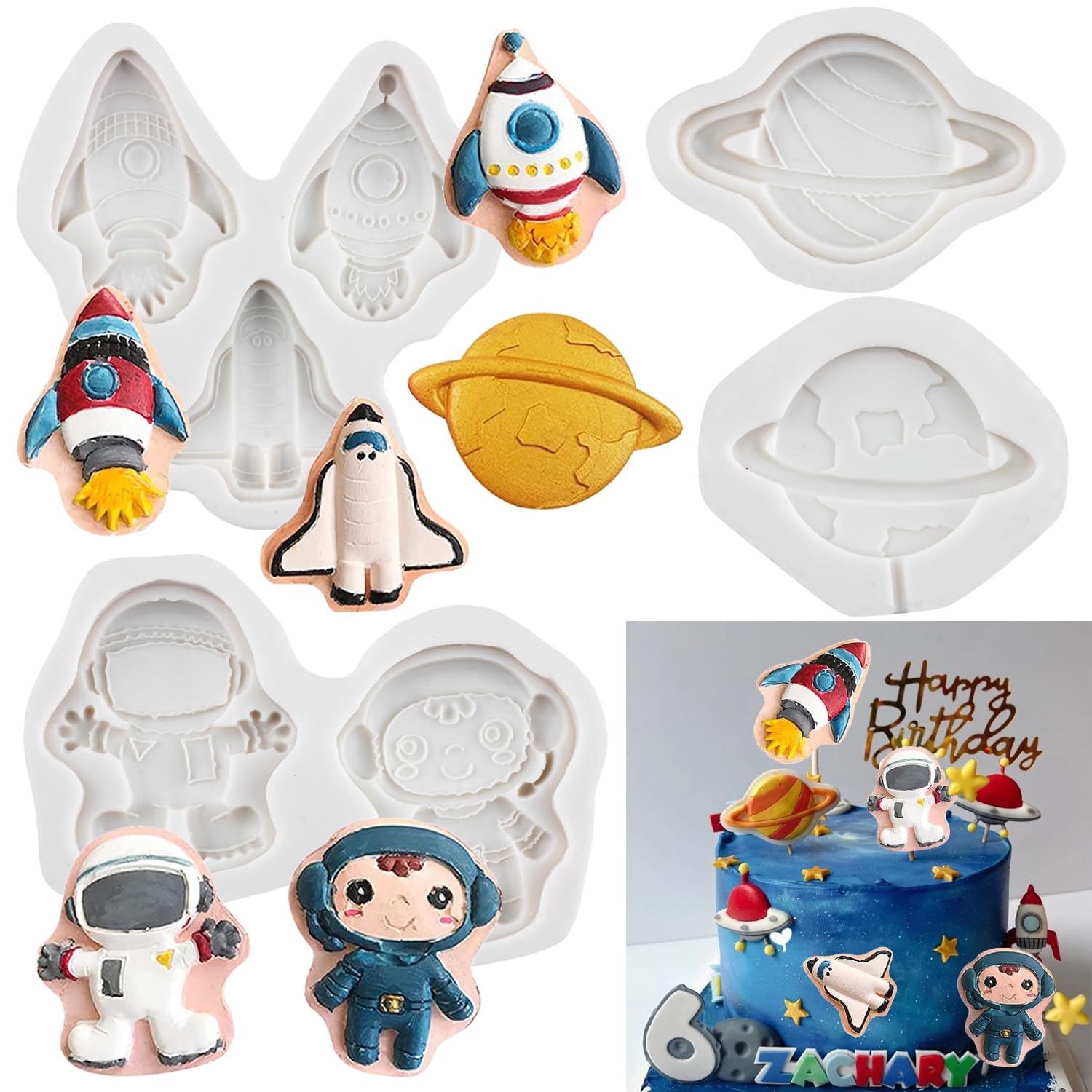 Rfghac Spaceship Fondant Mold Astronaut Elf Rocket Plane Cake Decorating Silicone Molds For Cake Decorating Chocolate Candy Cupc