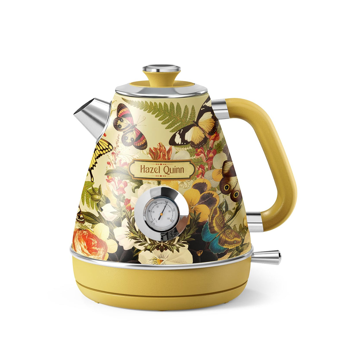 Hazel Quinn X Eduardo Recife Collaboration Electric Retro Tea Kettle With Thermometer - 1.7 Litres / 57.5 Ounces, All Stainless