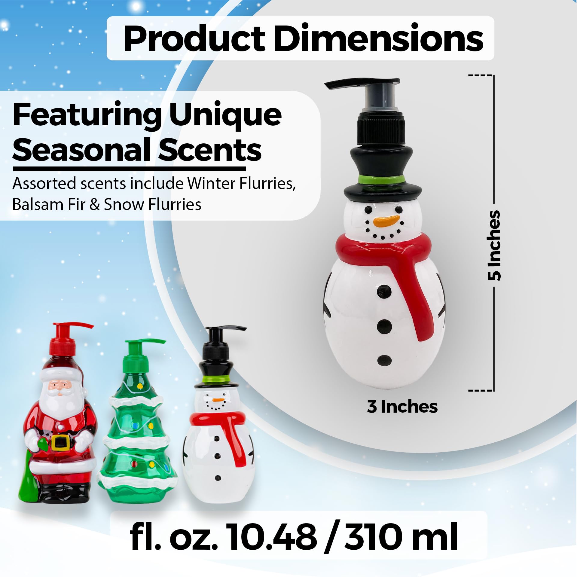 Simple Pleasures Holiday Soap Dispenser - Snowman, Santa & Christmas Tree With Scented Liquid Soap - Decorative Hand Pump Refill