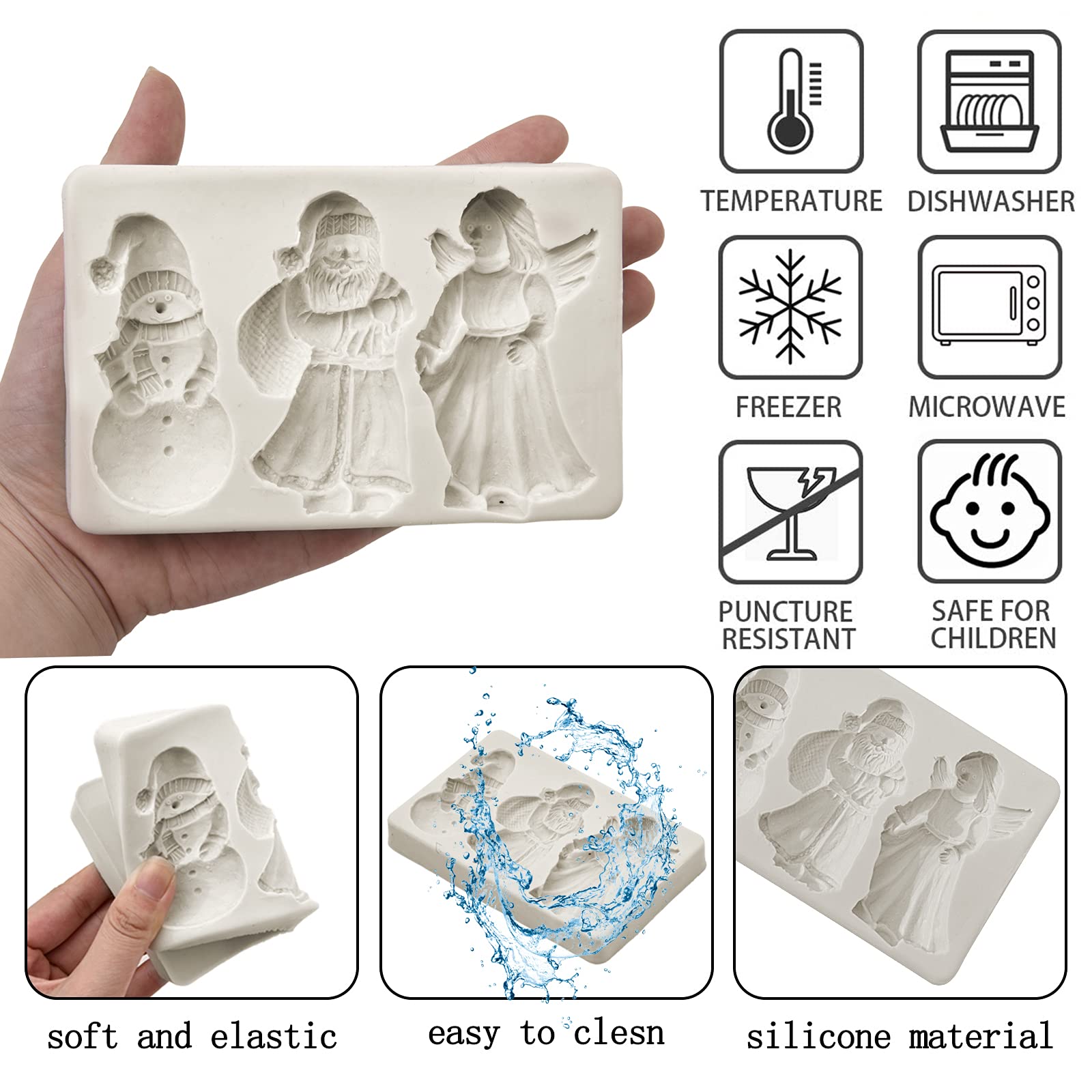 Santa Claus Fondant Molds, Christmas Snowan Our Lady Feather Candy Chocolate Cake Decoration Silicone Molds, Angel Sugar Craft C
