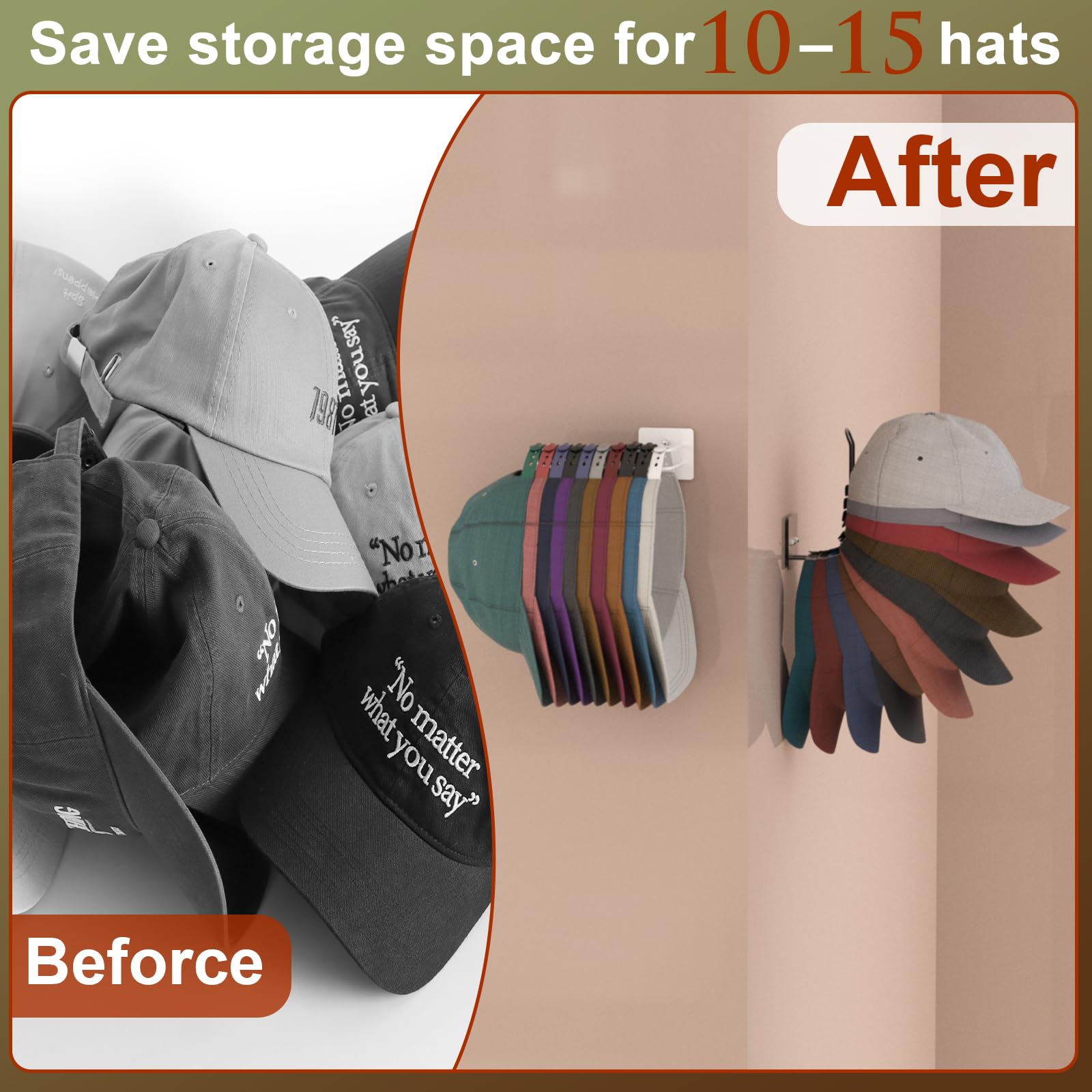 HzTinT Metal Hat Rack - 3 Pack Baseball Cap Organizer, Wall Mount, Black